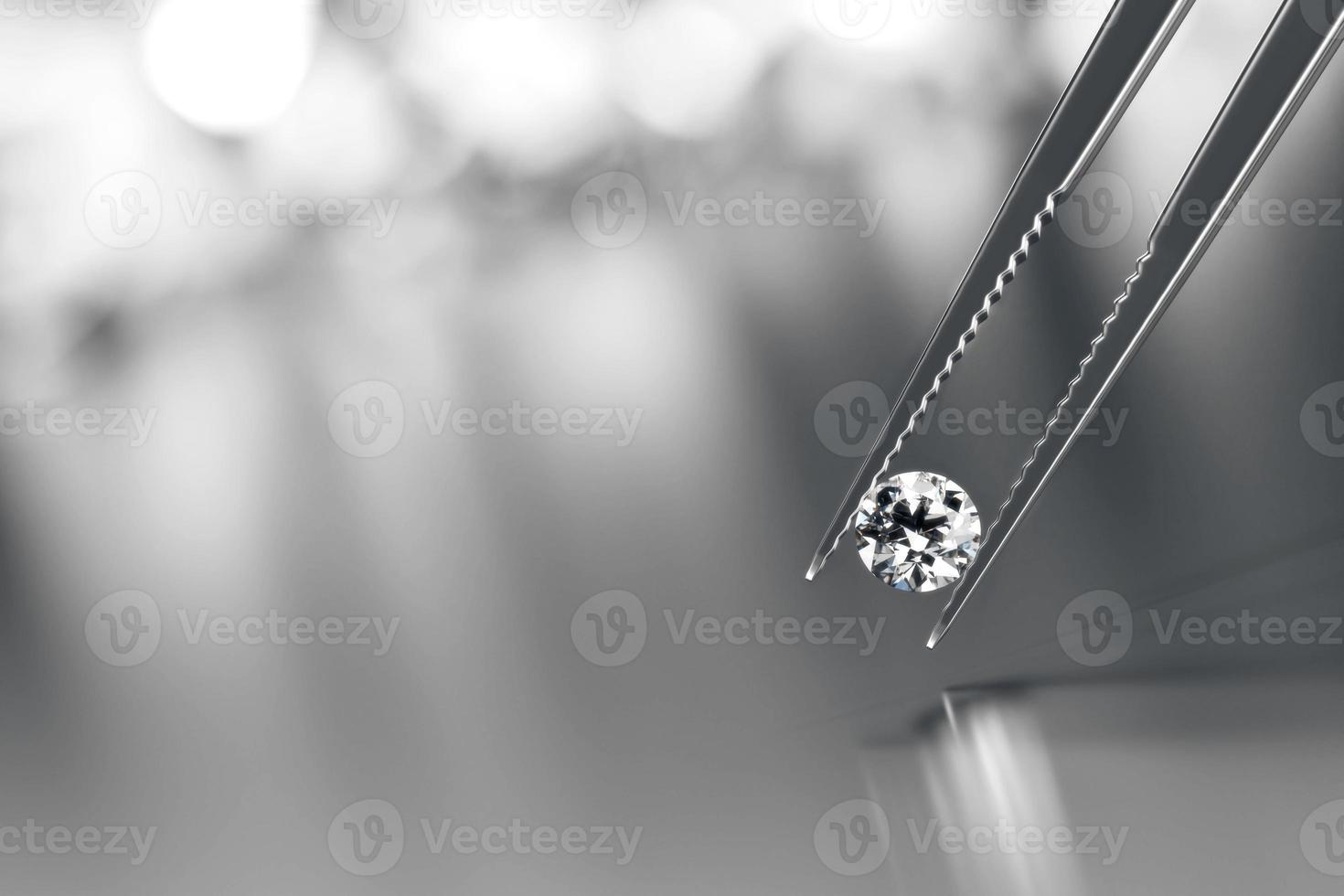 lysande kristall diamant och pincett på en svart bakgrund med objekt mjuk fokusera 3d tolkning foto