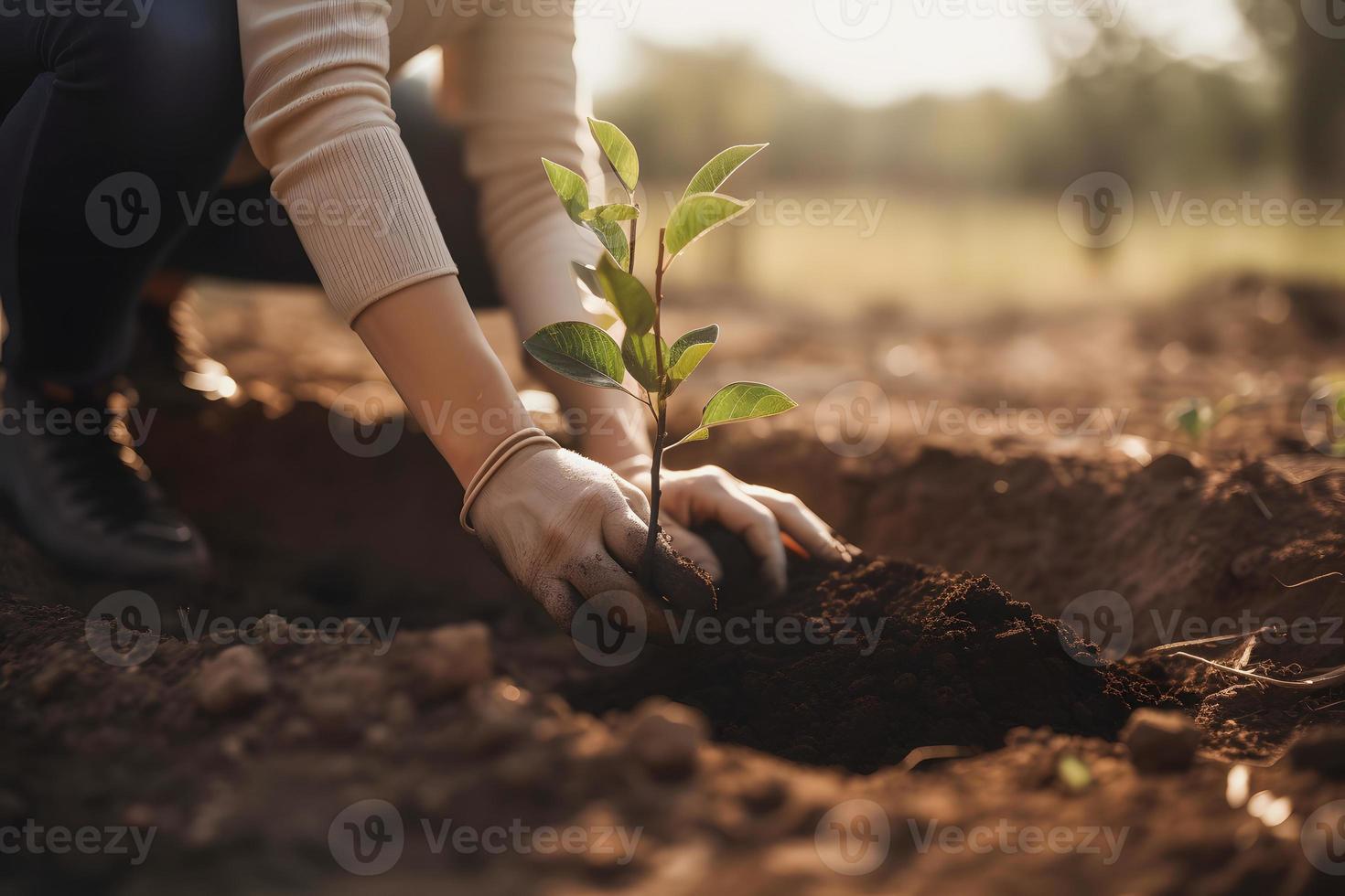 plantering träd för en hållbar framtida. gemenskap trädgård och miljö- bevarande - främja livsmiljö restaurering och gemenskap engagemang på jord dag foto