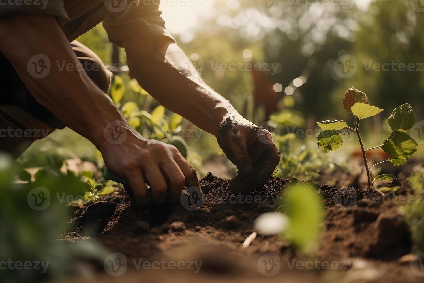 plantering träd för en hållbar framtida. gemenskap trädgård och miljö- bevarande - främja livsmiljö restaurering och gemenskap engagemang på jord dag foto