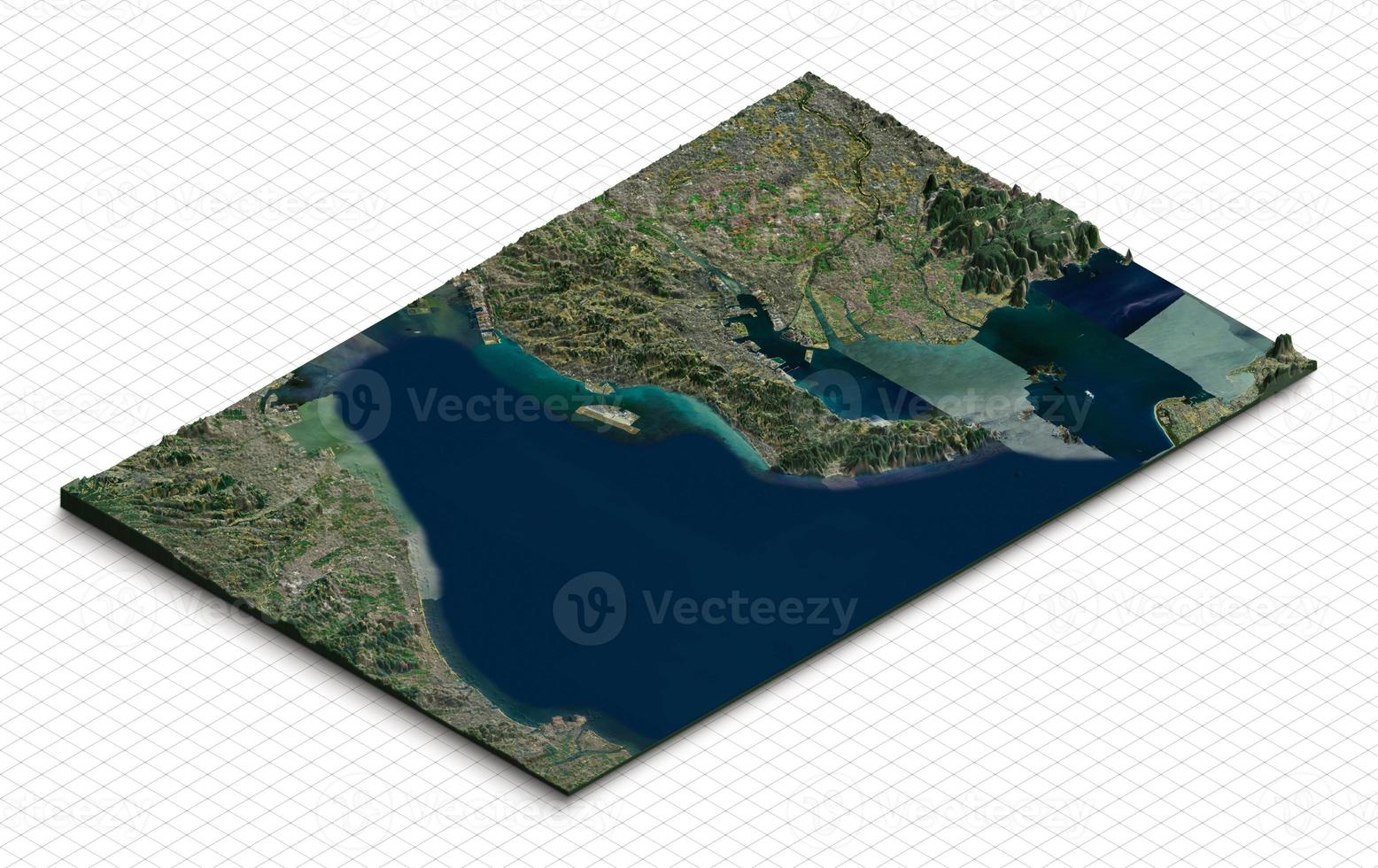 3d modell av chubu, japan. isometrisk Karta virtuell terräng 3d för infografik. geografi och topografi planet jord tillplattad satellit se foto