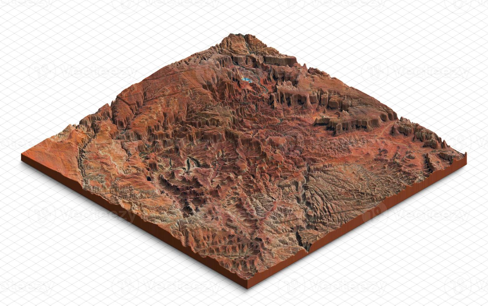 3d modell av canyon nationell parkera, utah usa. isometrisk Karta virtuell terräng 3d för infografik. geografi och topografi planet jord tillplattad satellit se foto