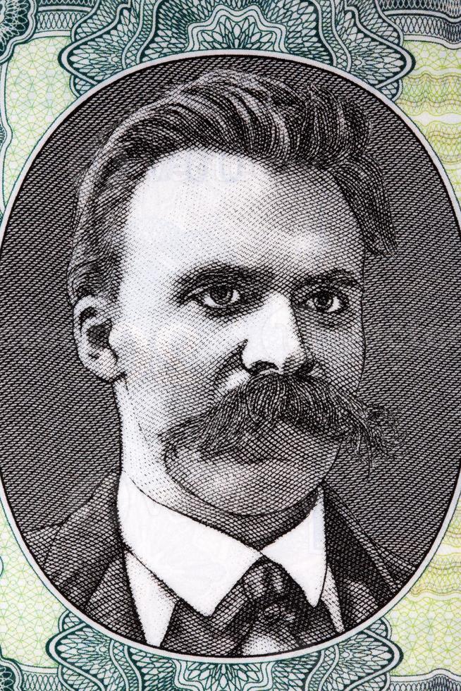 Friedrich Wilhelm nietzsche en porträtt från pengar foto