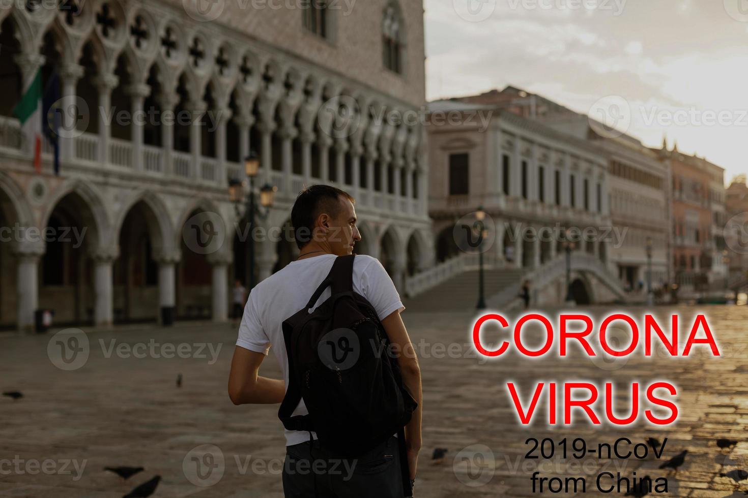 coronavirus 2019-nCoV, covid-19 i Italien. Venedig gondoler på san marco fyrkant, Venedig, Italien. foto