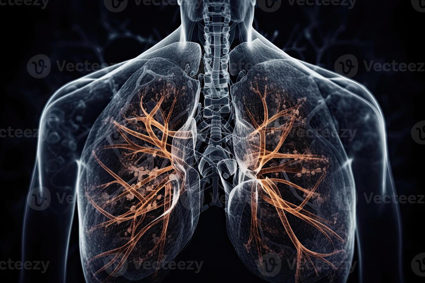 mänsklig lungor på mörk bakgrund, inre organ för andning.generativ ai foto