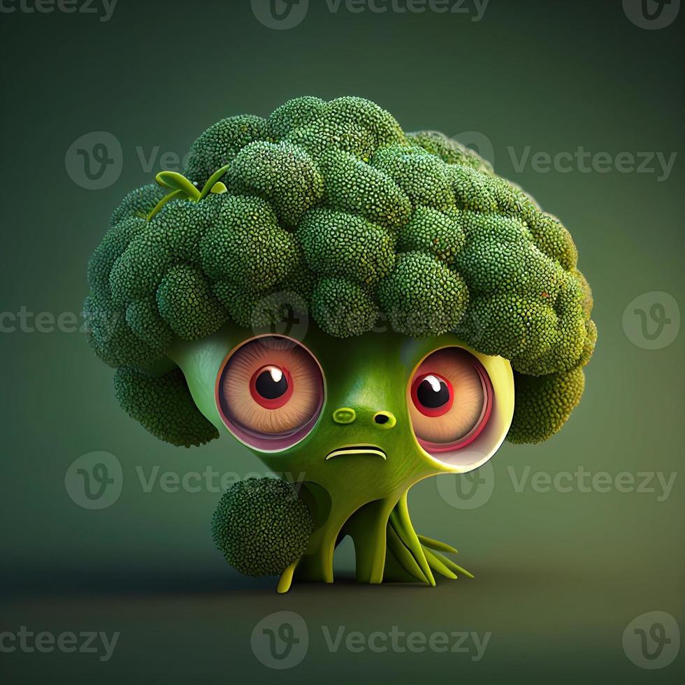 liten söt broccoli med stor ögon i grön bakgrund foto