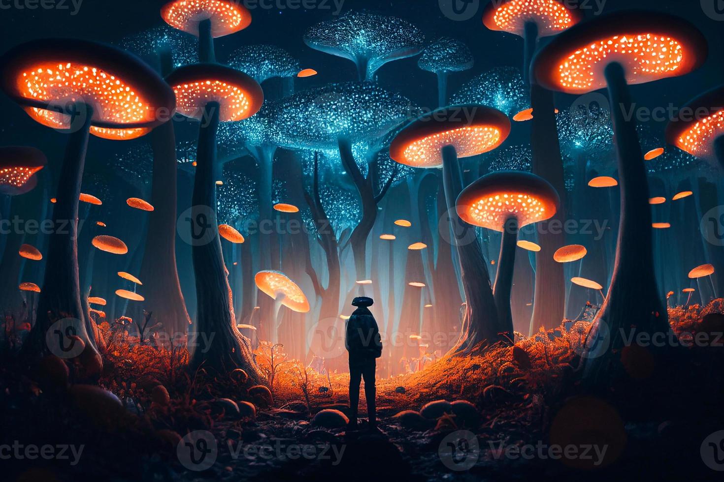 realistisk tecknad serie illustration av en svamp moln från en kärn vapen exploderande ai foto