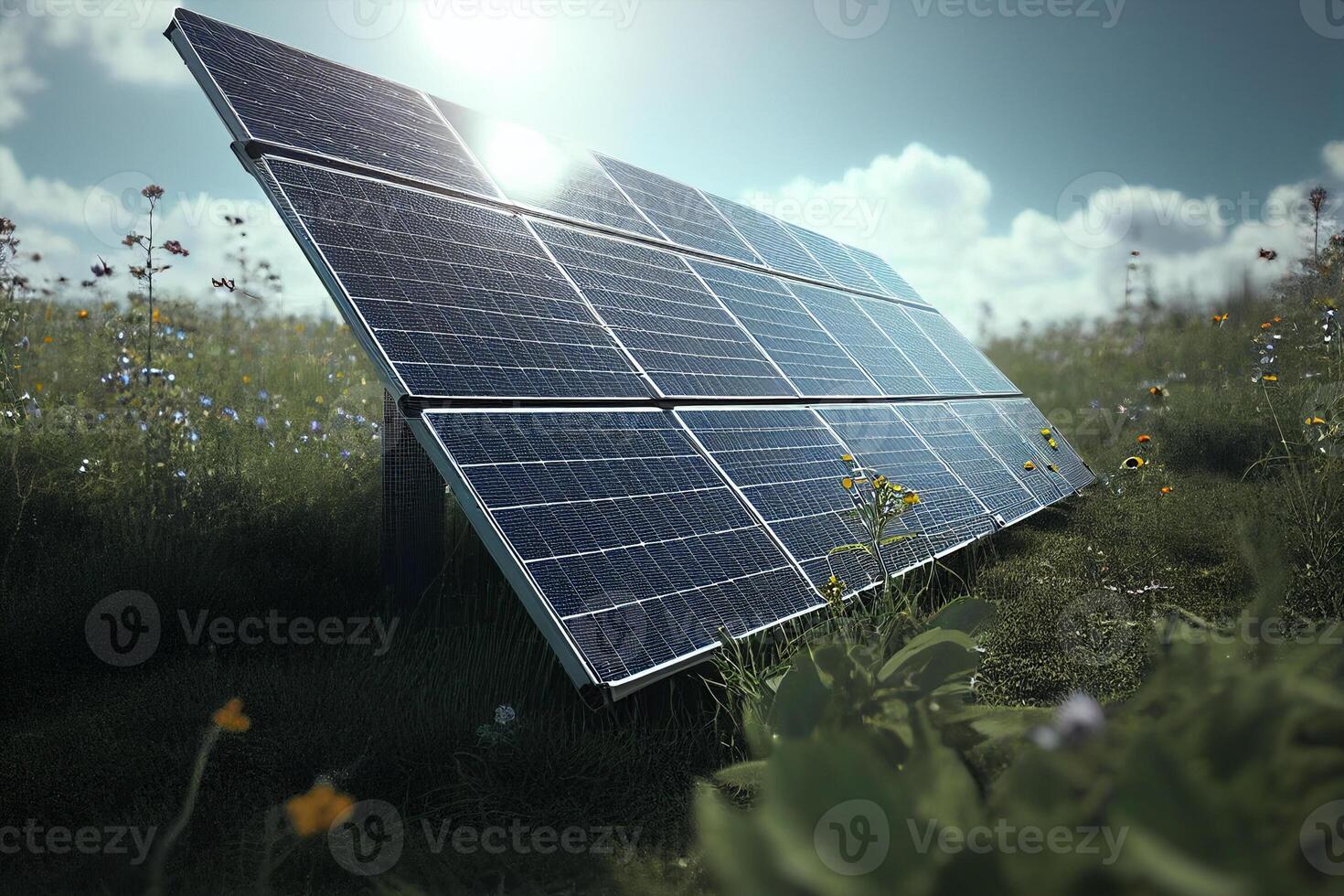 sol- paneler, solceller, alternativ elektricitet källa - begrepp av hållbar Resurser generativ ai foto
