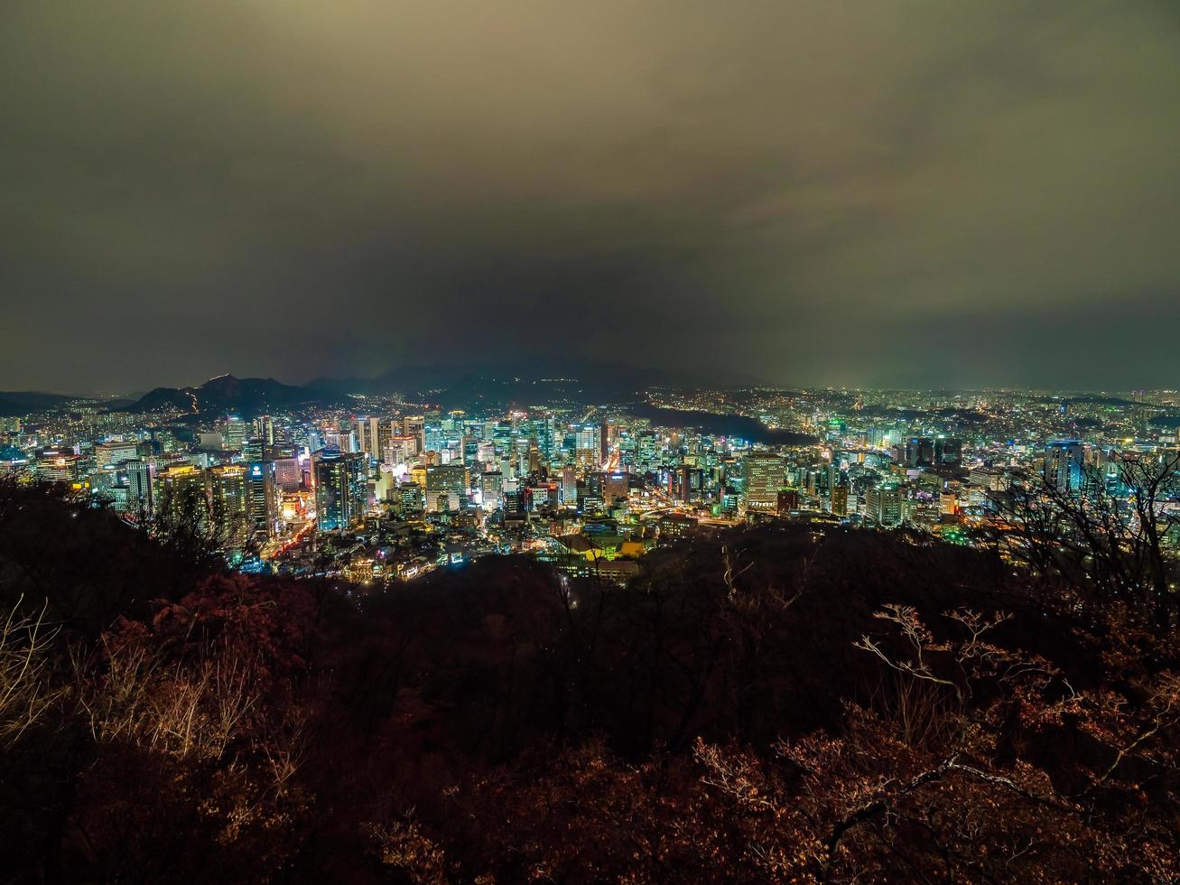 seoul city på natten, Sydkorea foto
