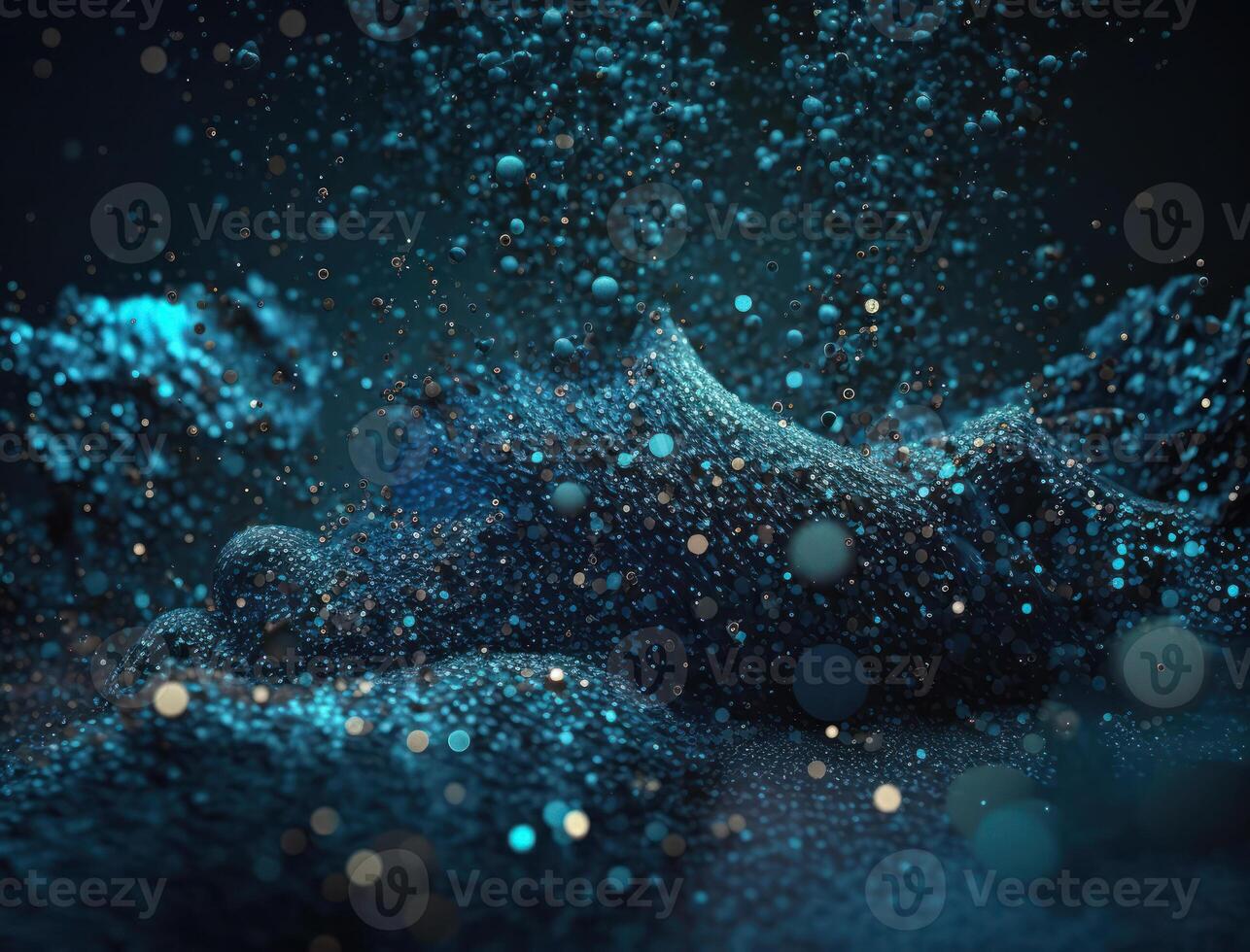 mörk blå och glöd partikel abstrakt bakgrund suddigt bokeh bakgrund med gnistrar, partiklar och glitter skapas med generativ ai teknologi foto