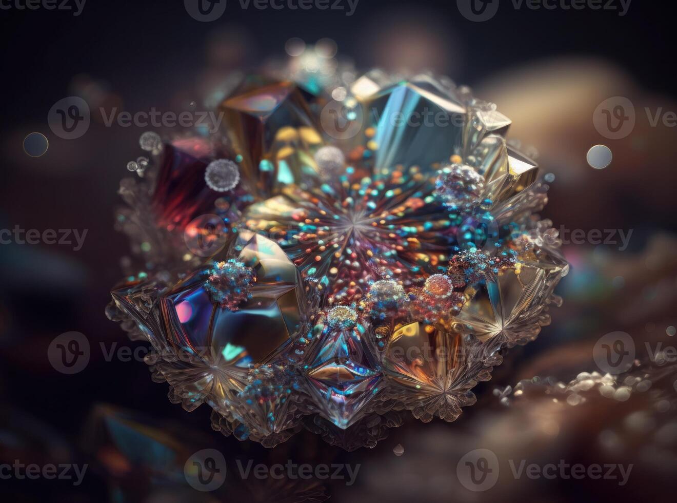 ett ändlös fraktaler tillverkad av genomskinlig flerfärgad kristaller naturlig ädelsten generativ ai teknologi foto