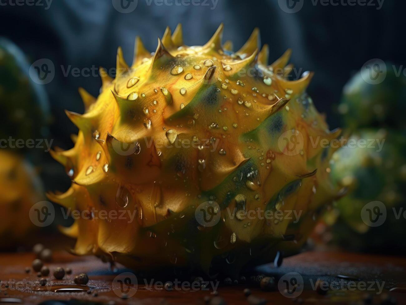 skön organisk bakgrund av nyligen plockade kiwano skapas med generativ ai teknologi foto