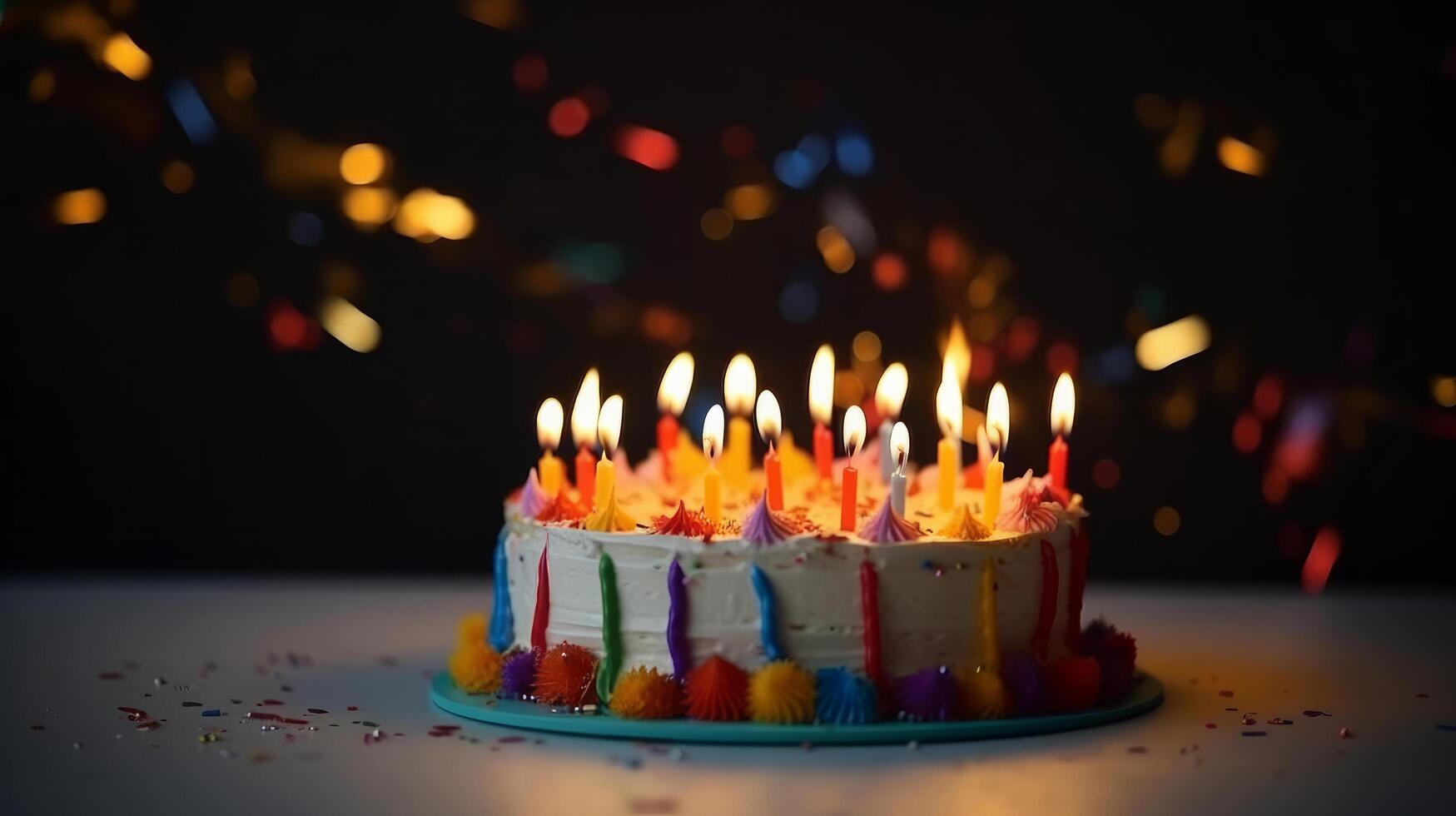 födelsedag kaka med ljus. illustration ai generativ foto