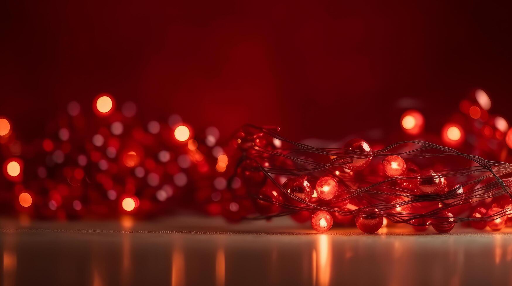 röd bakgrund med jul lampor illustration ai generativ foto