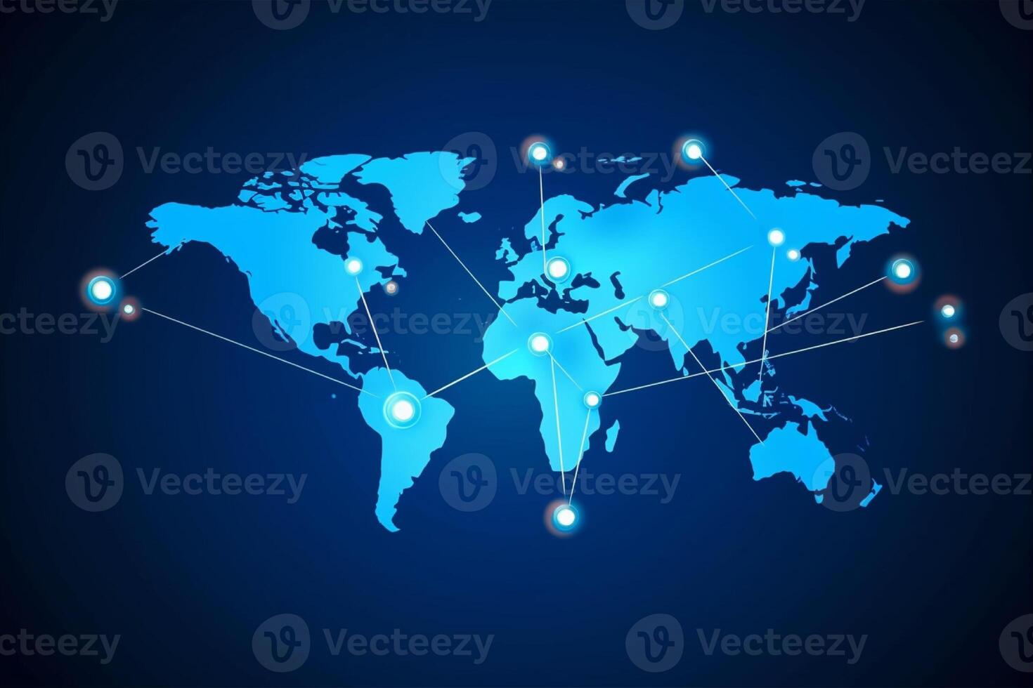 värld Karta med global teknologi social förbindelse nätverk med lampor och poäng foto