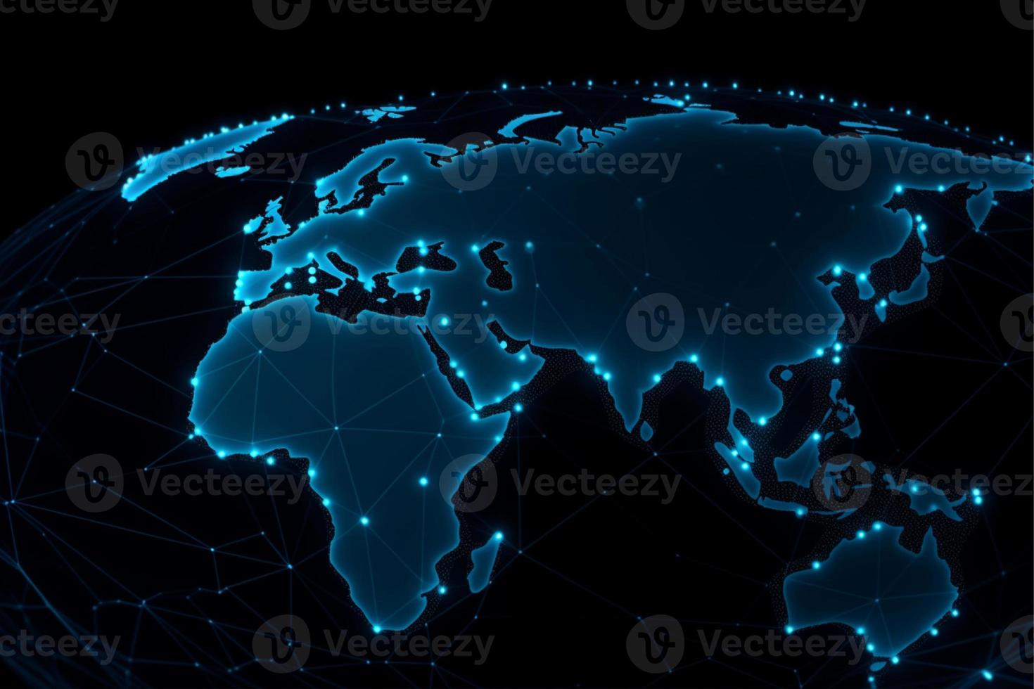 värld Karta med global teknologi social förbindelse nätverk med lampor och poäng foto