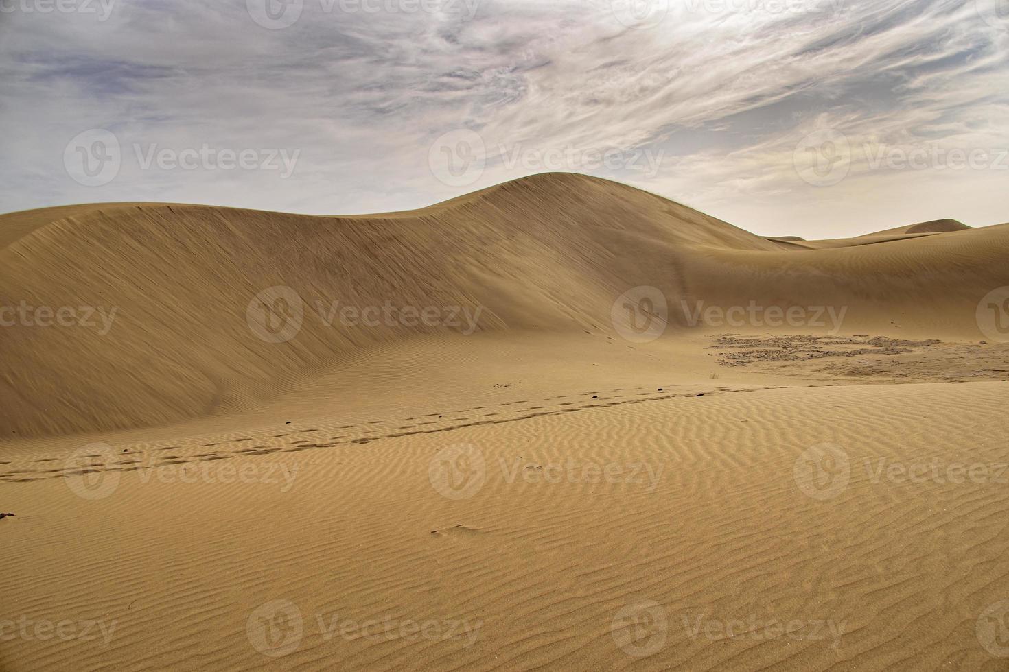 sommar öken- landskap på en värma solig dag från maspalomas sanddyner på de spanska ö av gran canaria foto