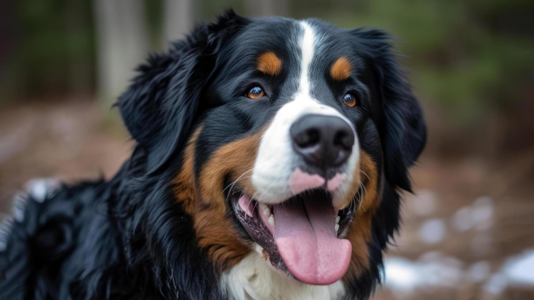 stänga upp av söt Berner berg hund bild fri ai foto