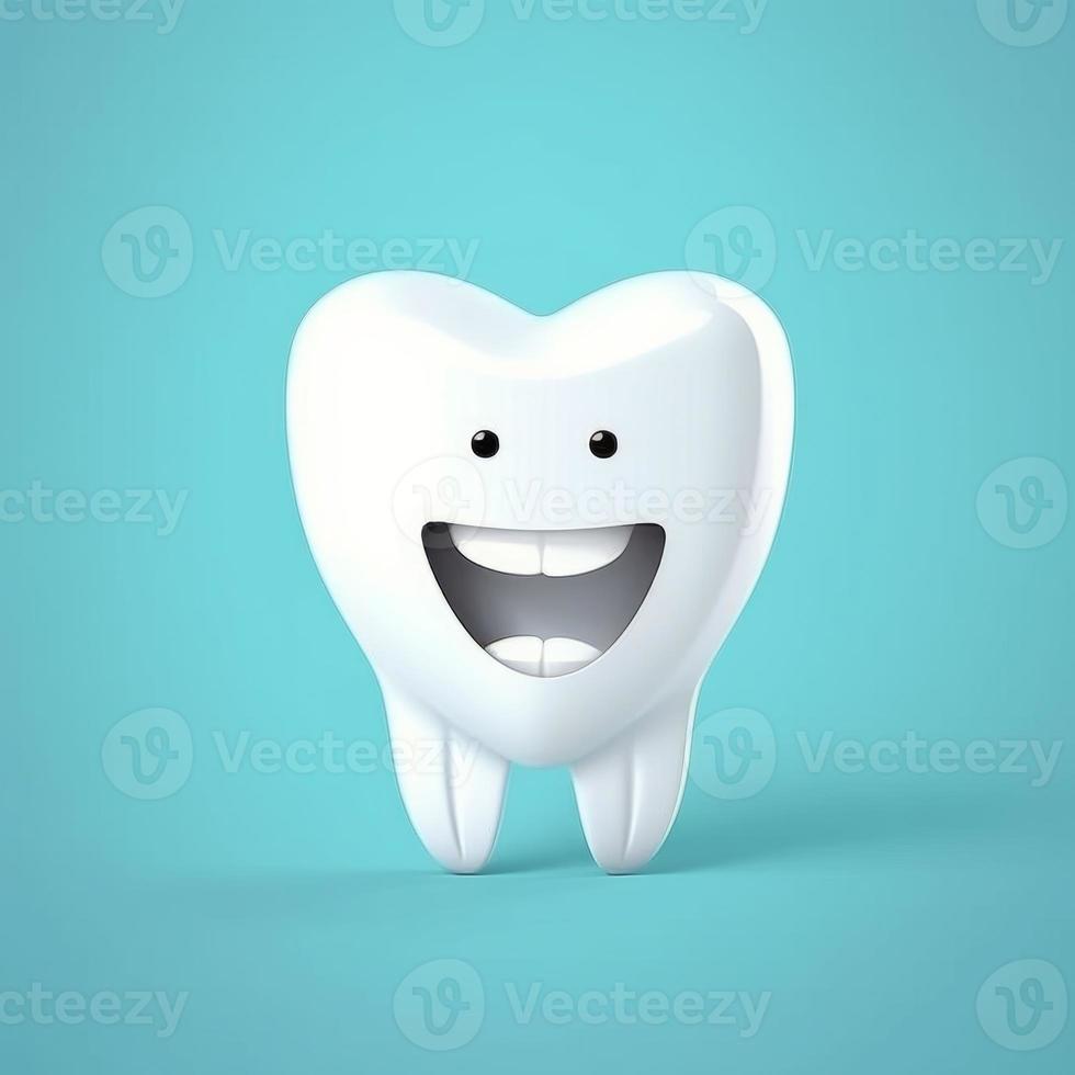 Lycklig friska tand. klinik mun vård. generera ai foto