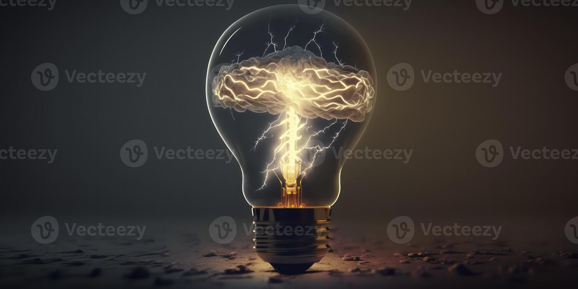 hjärna inuti stor ljus Glödlampa illustration ai genererad foto