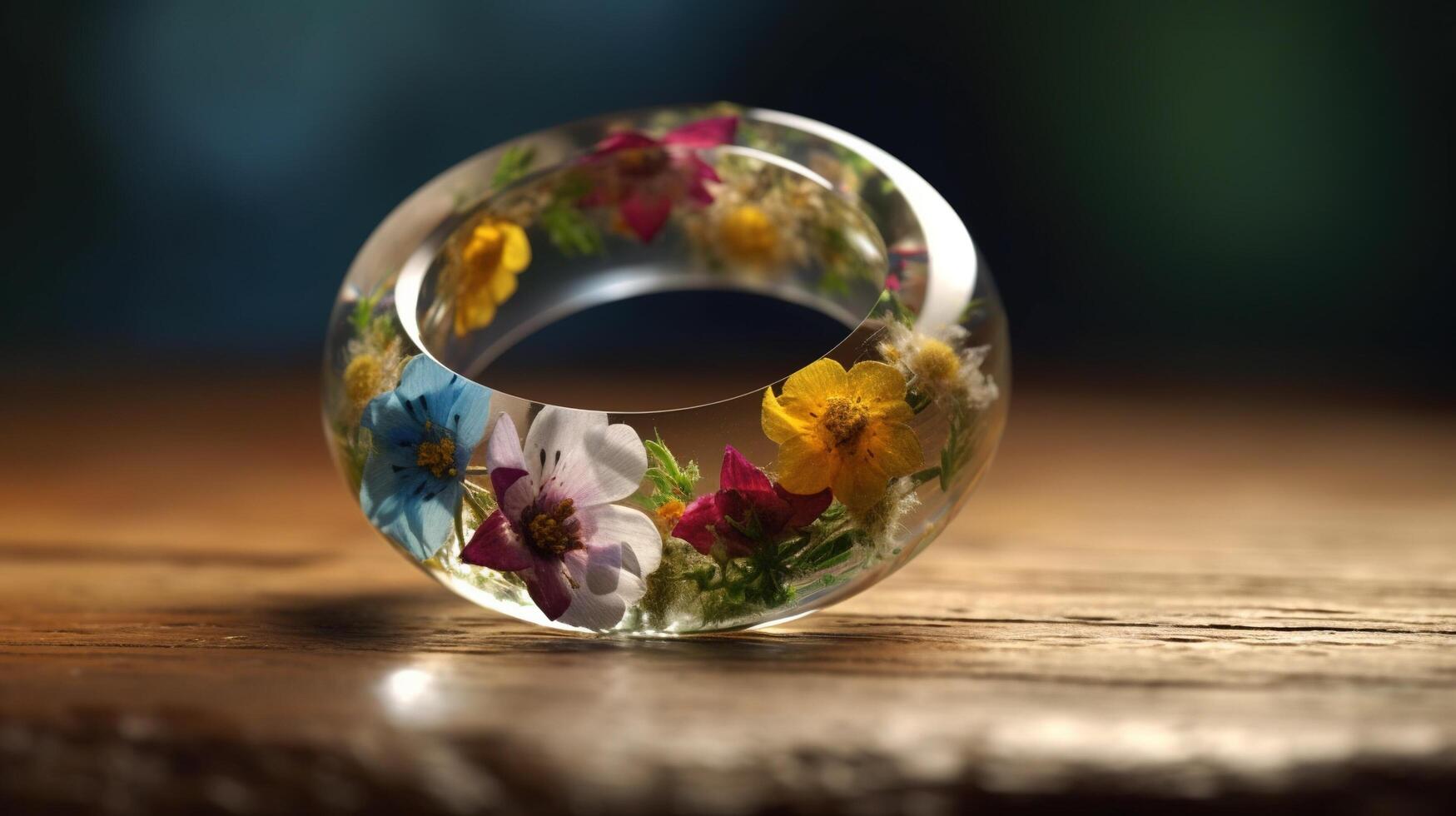 glas ringa med blommor inuti ai genererad foto