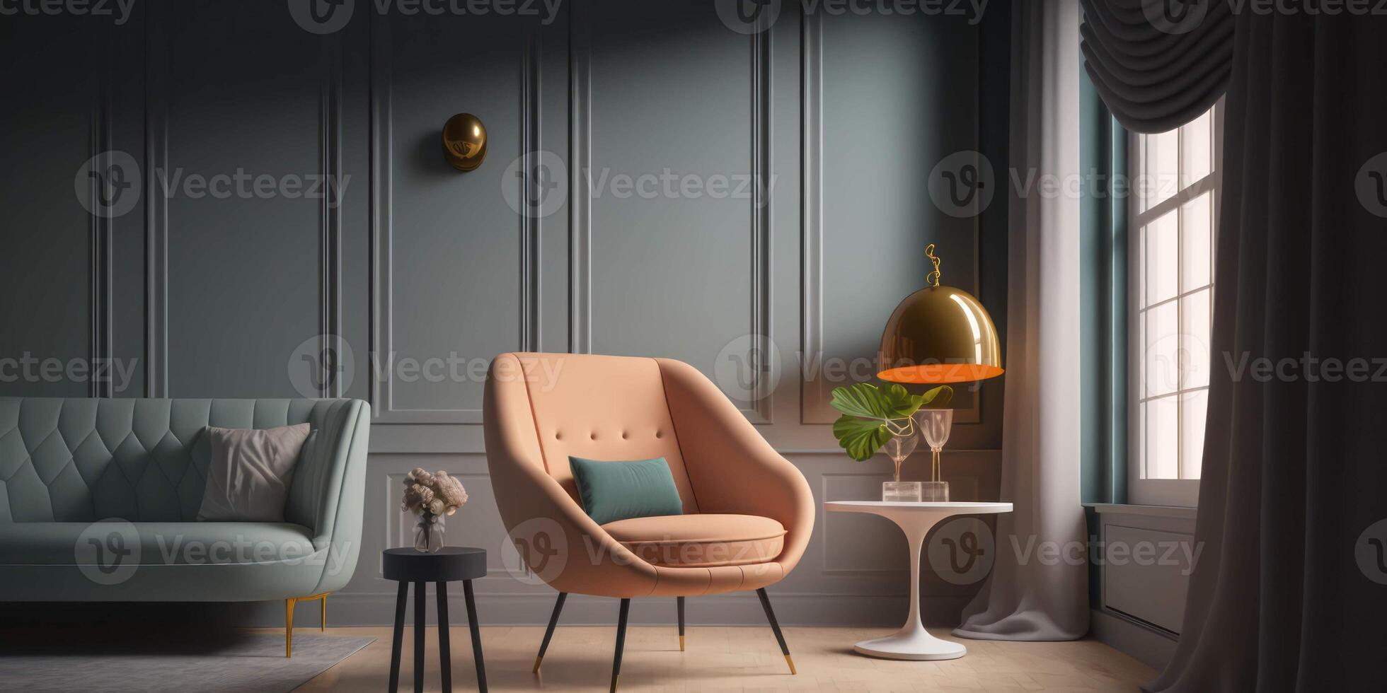 minimalistisk rum med enda stol interiör fotografi ai genererad foto