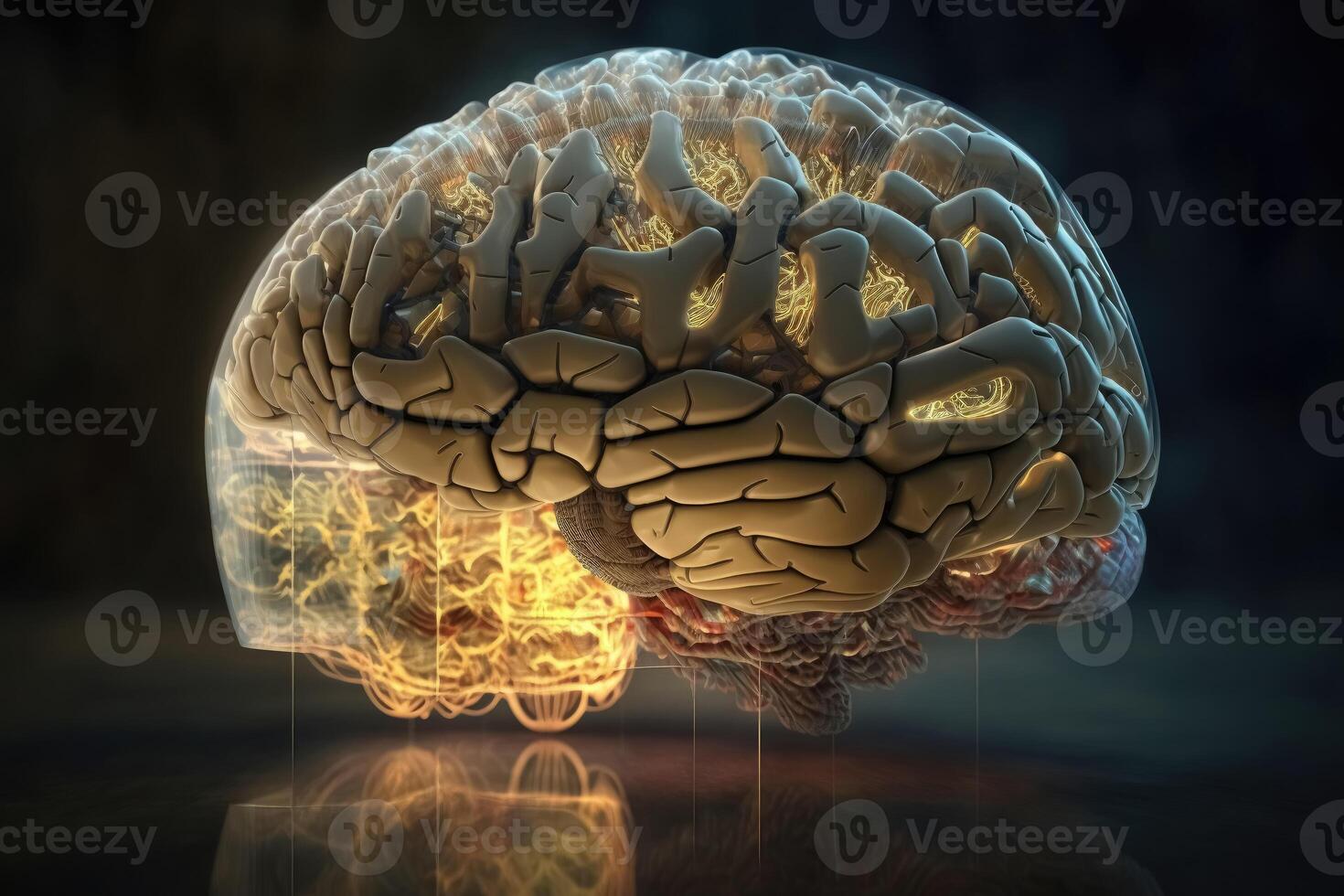 en transparent hjärna den där beräknar artificiell intelligens skapas med generativ ai teknologi. foto