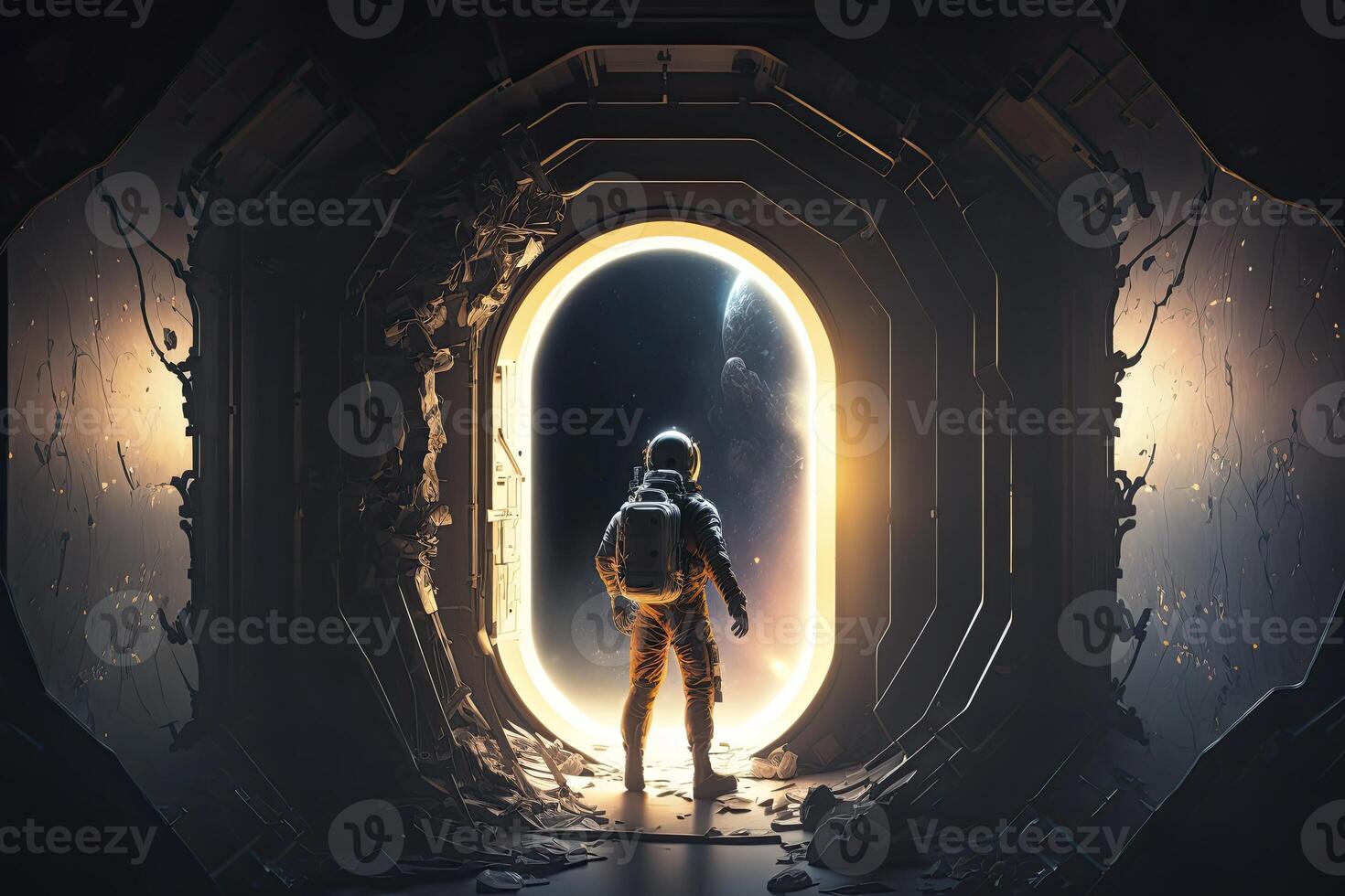 astronaut observera de universum från hans rymdskepp. generativ ai foto