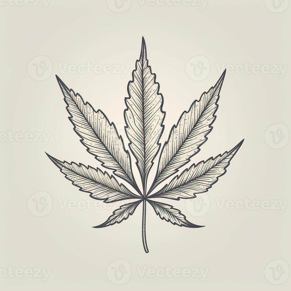 marijuana blad. hand dragen design element cannabis. årgång svart vektor gravyr illustration för märka, affisch, webb. generativ ai. foto