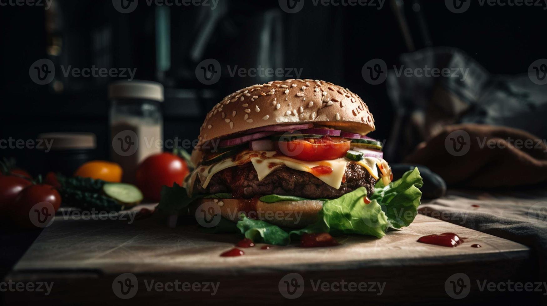 blåvinge en perfekt mat-fotografering av en hamburgare perfekt genererad med ai foto