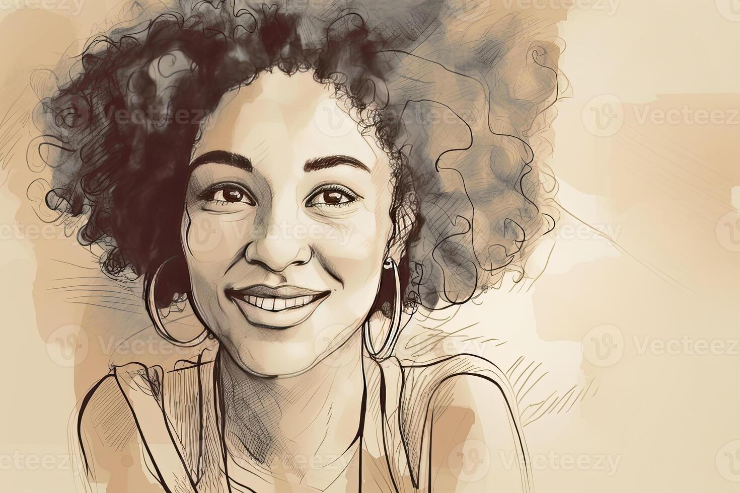 Lycklig kvinna porträtt. teckning av skön leende kvinna. skapas med generativ ai foto