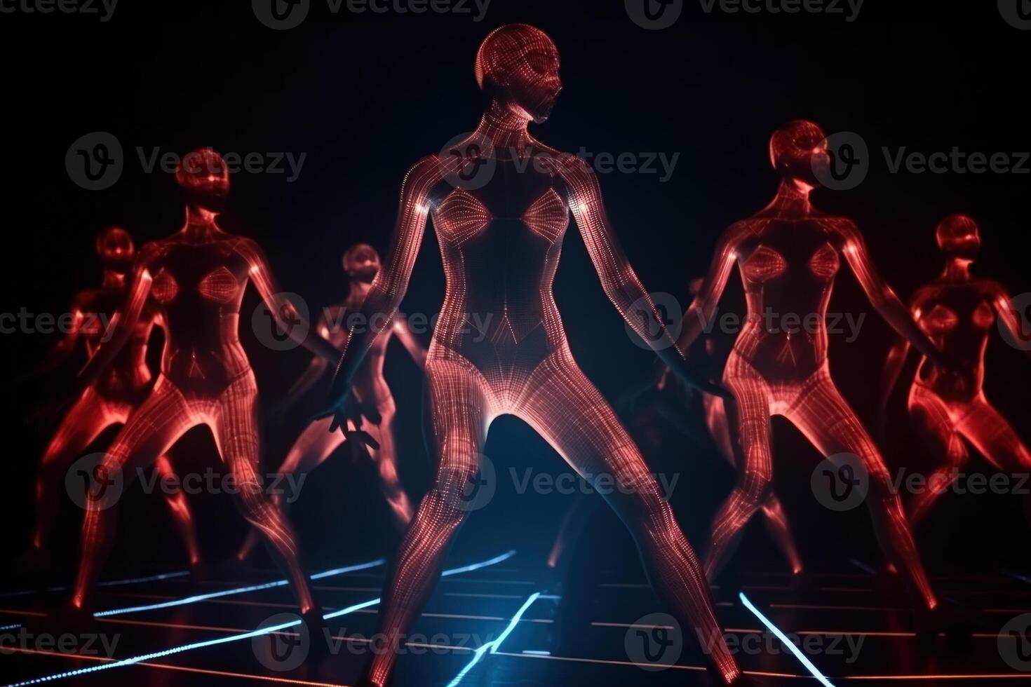 dans neon cyber flickor röd hologram generativ ai foto