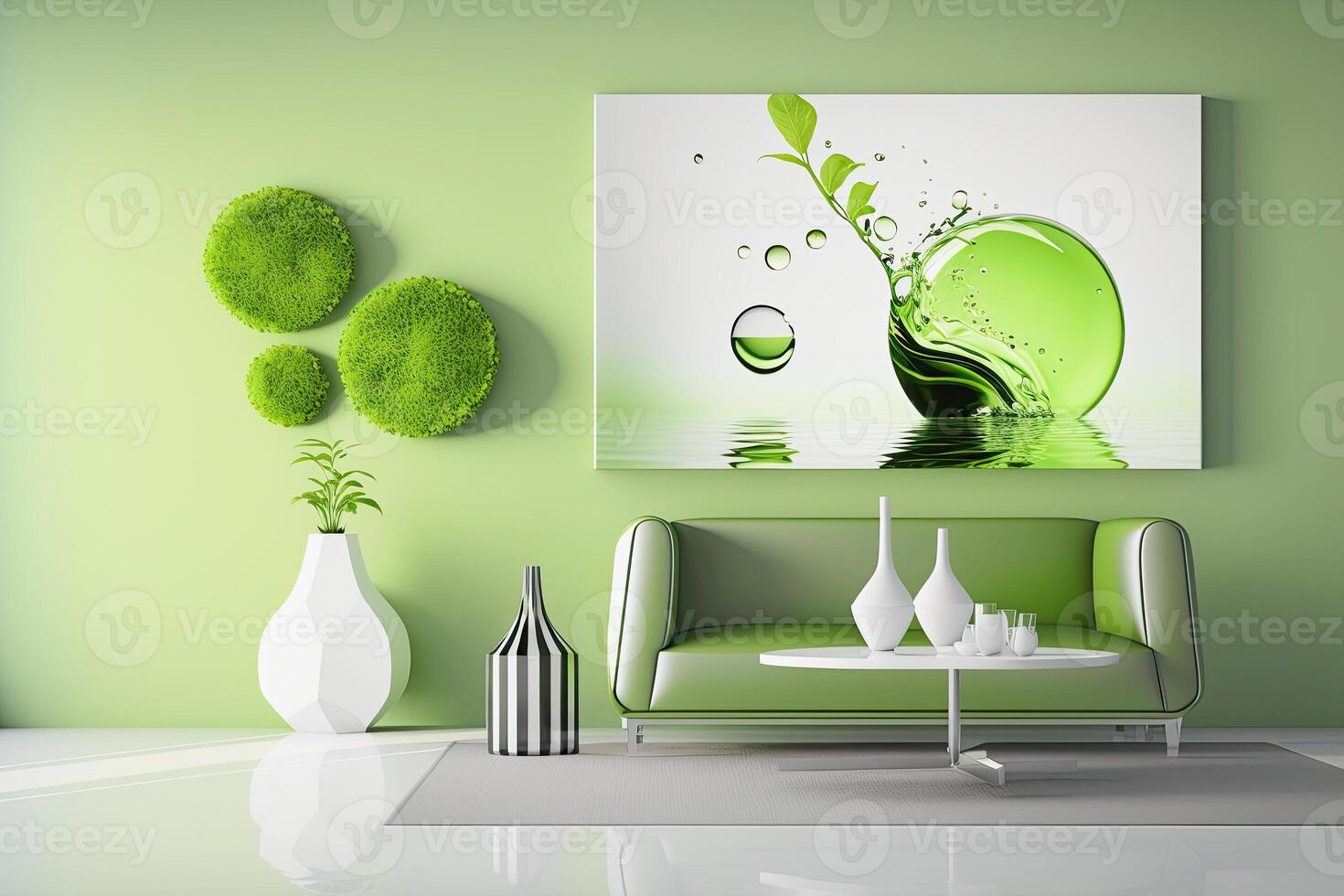 generativ ai illustration av en grön modern soffa i en levande rum foto