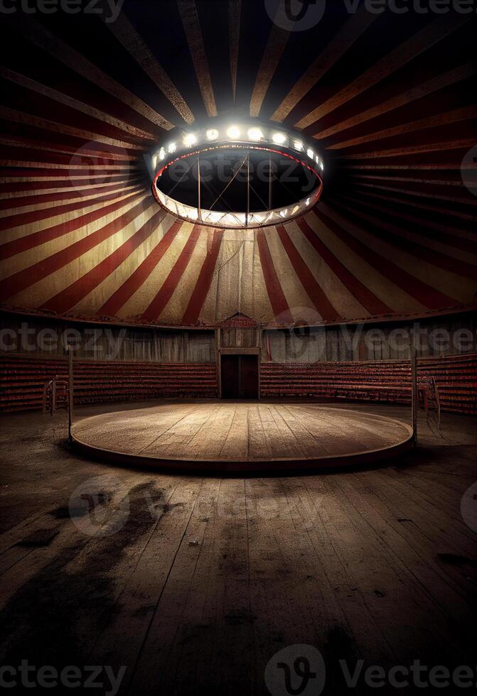 tömma cirkus arena. cirkus prestanda mötesplats. ai genererad foto