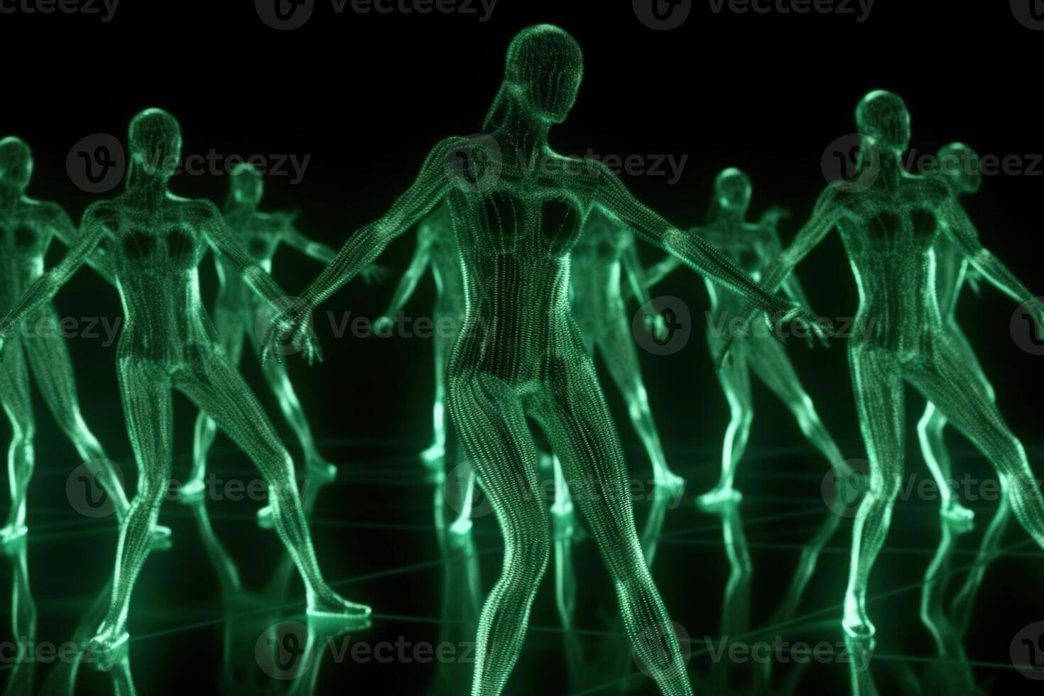 grön neon hologram kvinna team dansa generativ ai foto