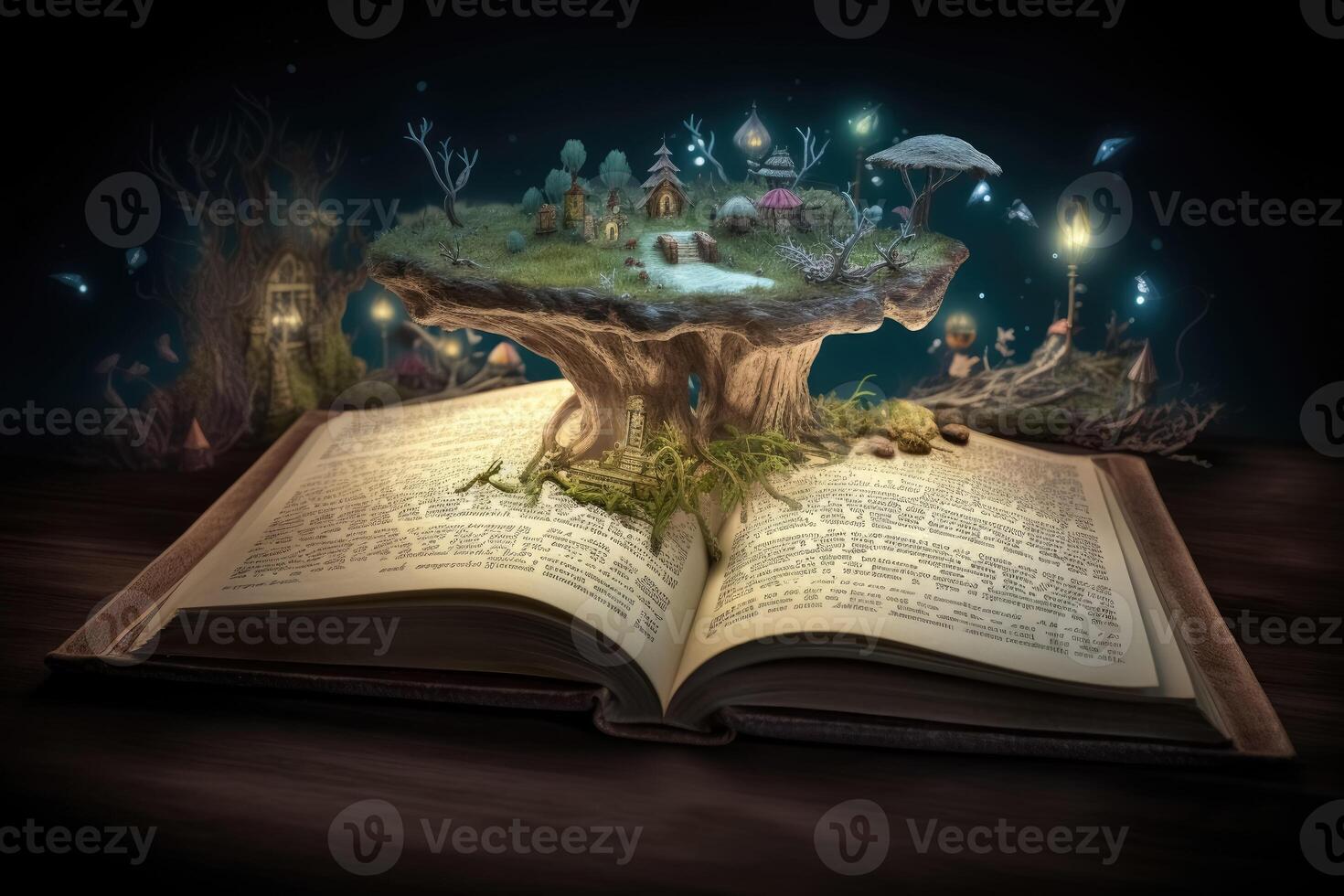 en magisk bok med fantasi berättelser kommande ut av de bok skapas med generativ ai teknologi. foto