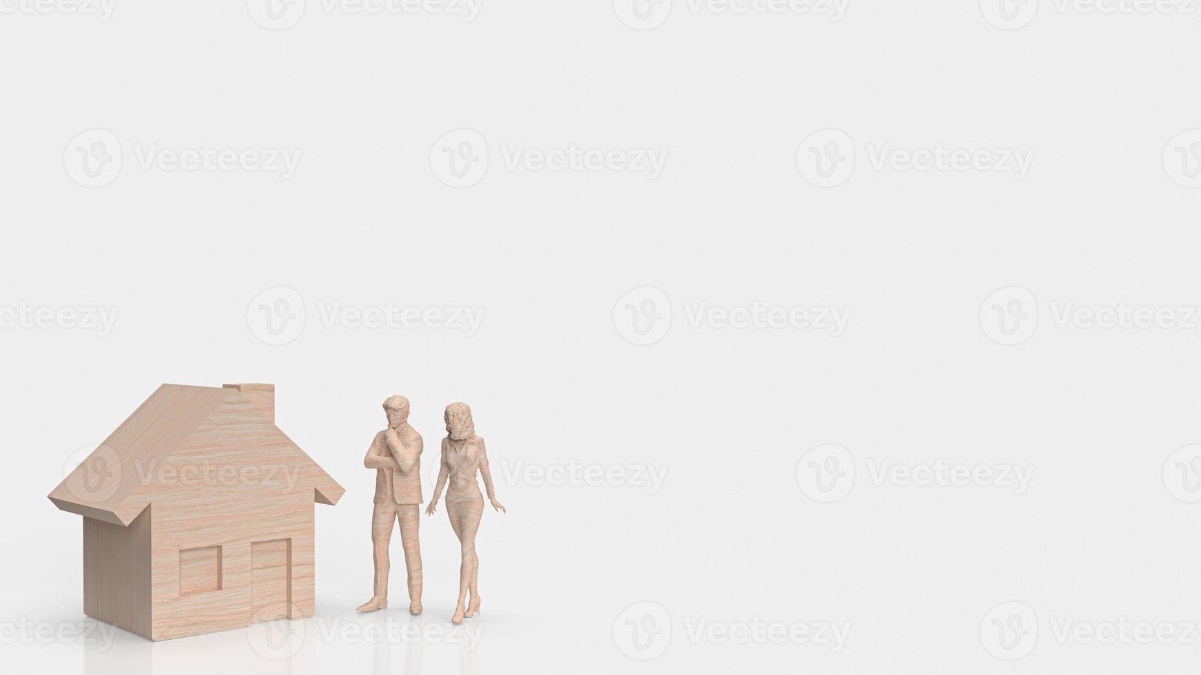 de Hem trä och figur på vit bakgrund för fast egendom eller egendom begrepp 3d tolkning foto