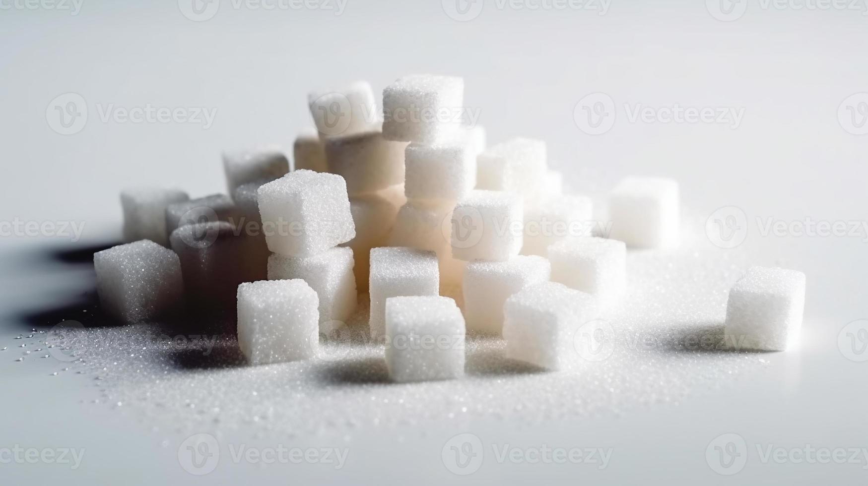 en lugg av vit socker kub i en glas burk studio produkt skott fotografi presentation på isolerat på vit bakgrund. foto