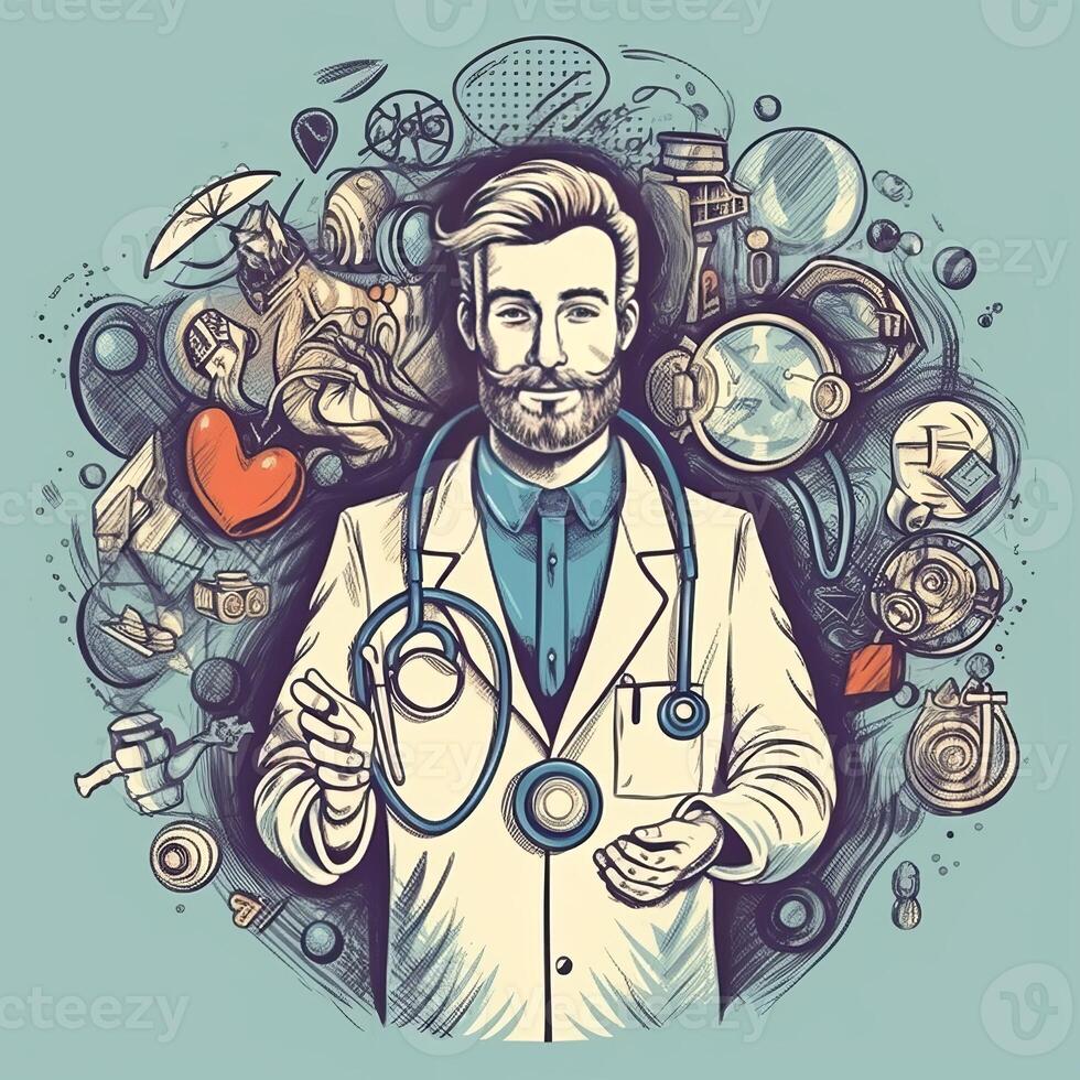 läkare dag affisch med hans utrustning generativ ai foto