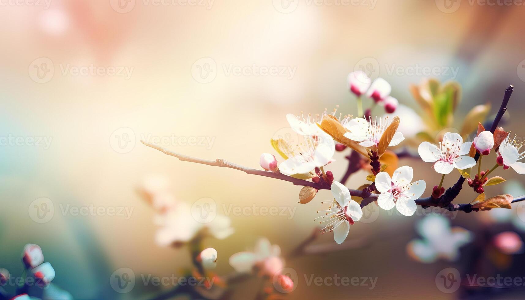 natur bakgrund med vår blomning blommor. generativ ai foto