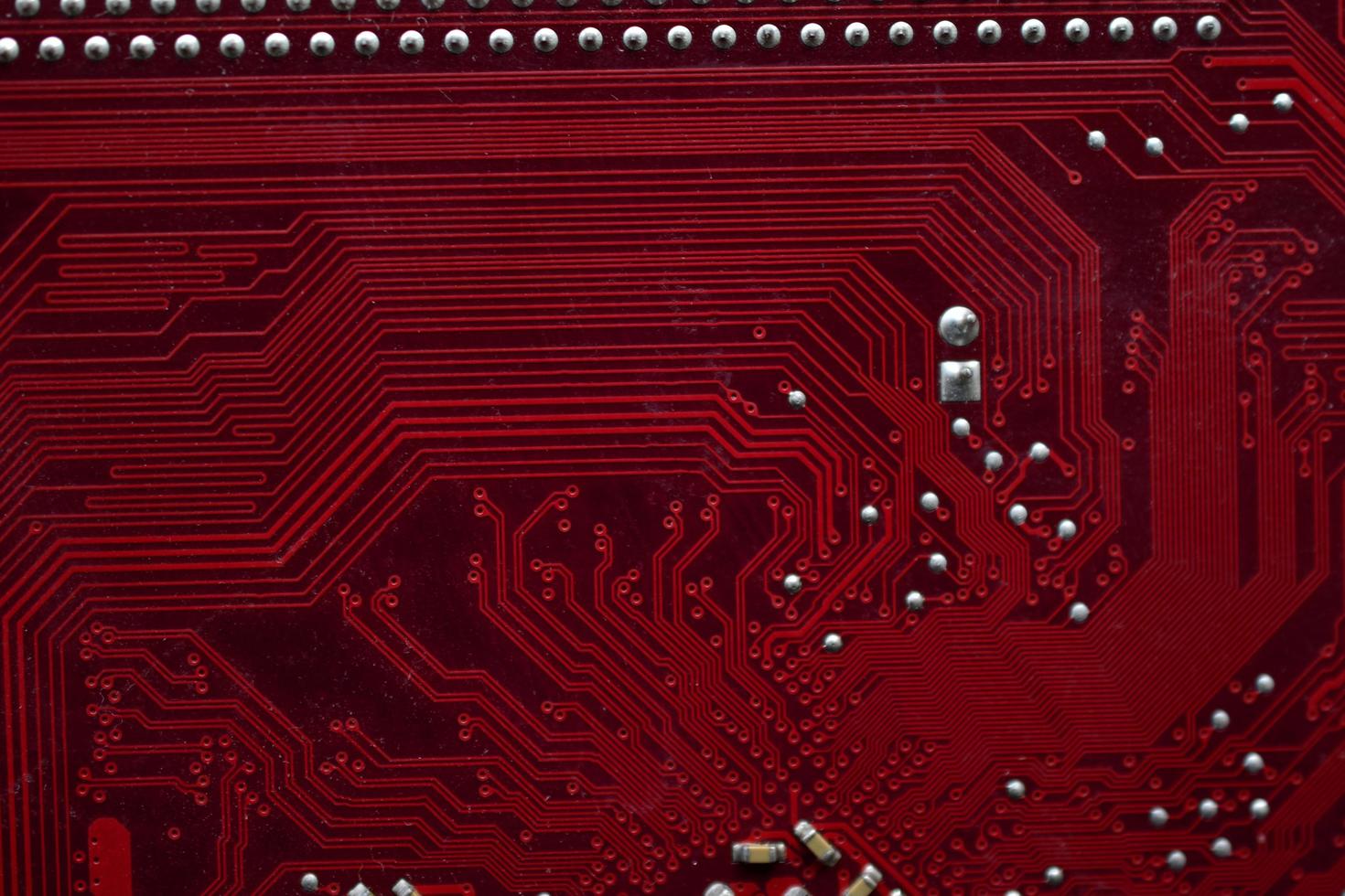 röda dator moderkort chips närbild med kontakter foto