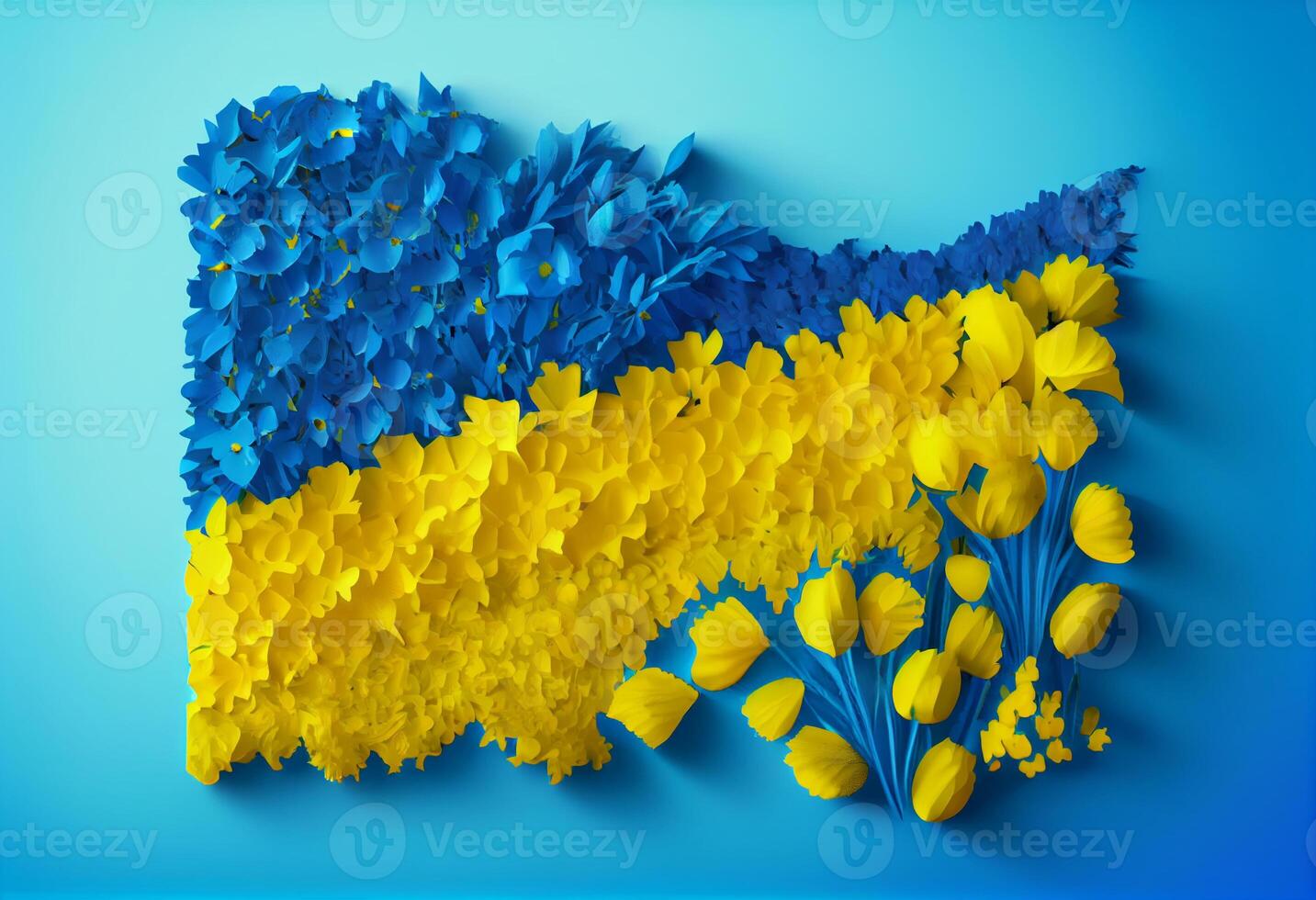 ukraina Karta tillverkad med blommor . generera ai foto