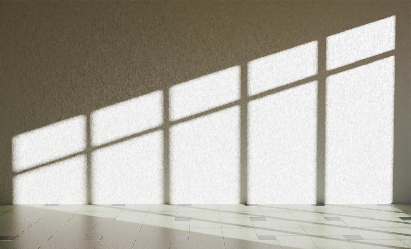 inre vägg med fönsterbelysning som gör hårda skuggor, tolkning 3d foto