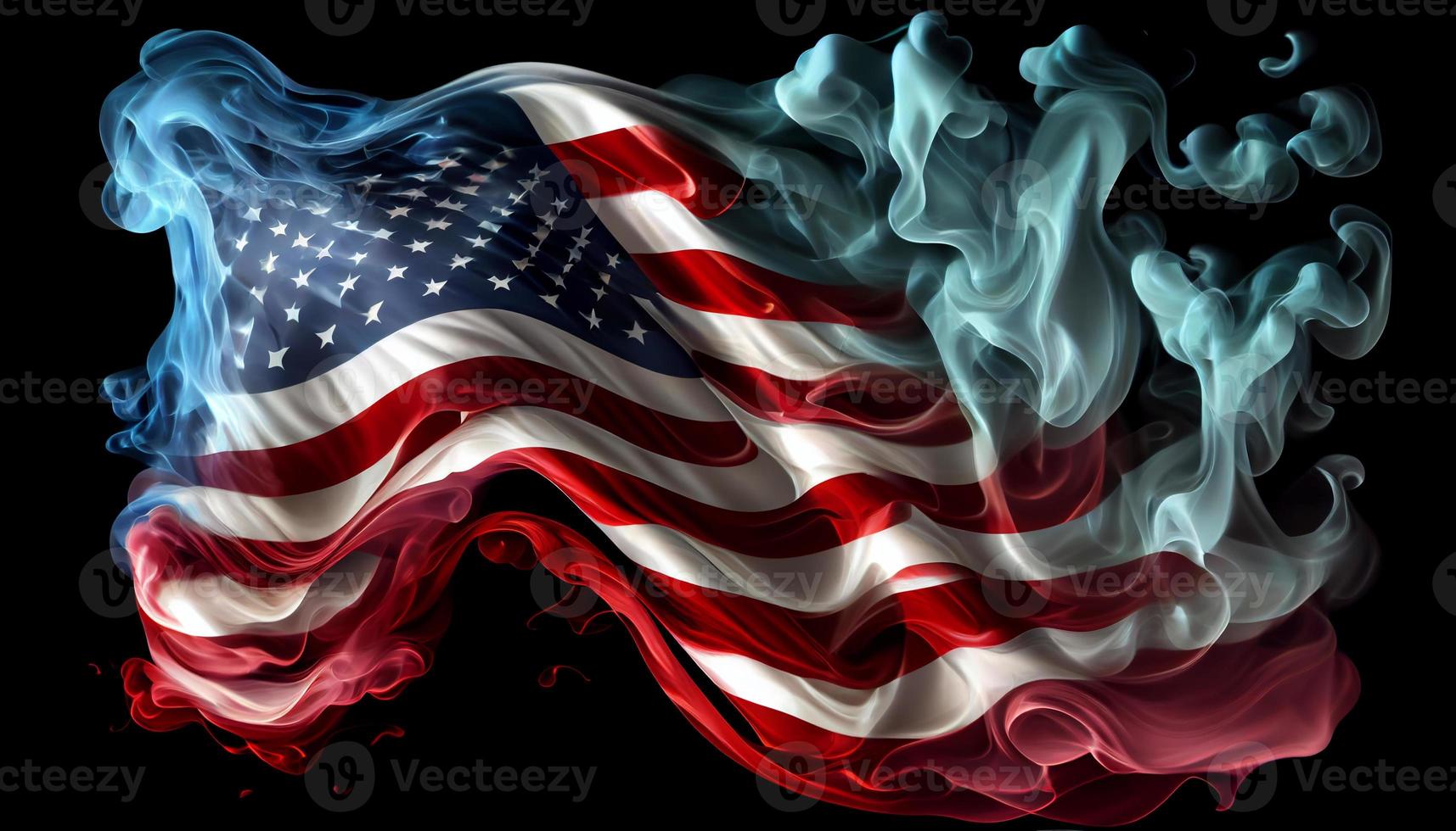 USA vågig flagga tillverkad av rök hög kvalitet bild. generera ai. foto