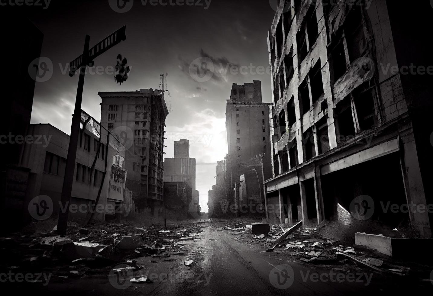 illustration målning av förstörd övergiven stad, digital illustration. generera ai. foto