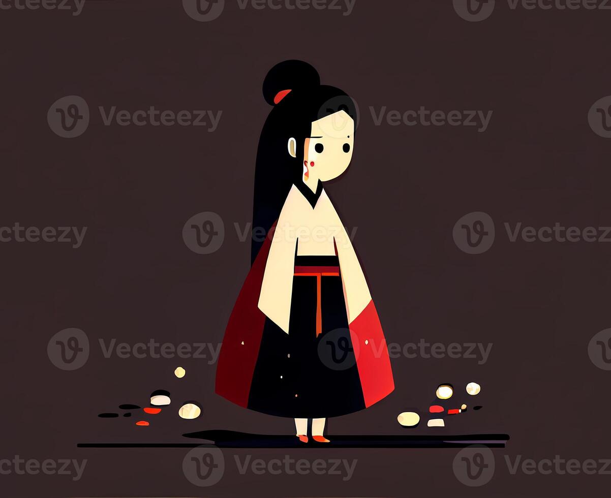 ung japansk kvinna i traditionell klänning. asiatisk Kläder. ai genererad foto
