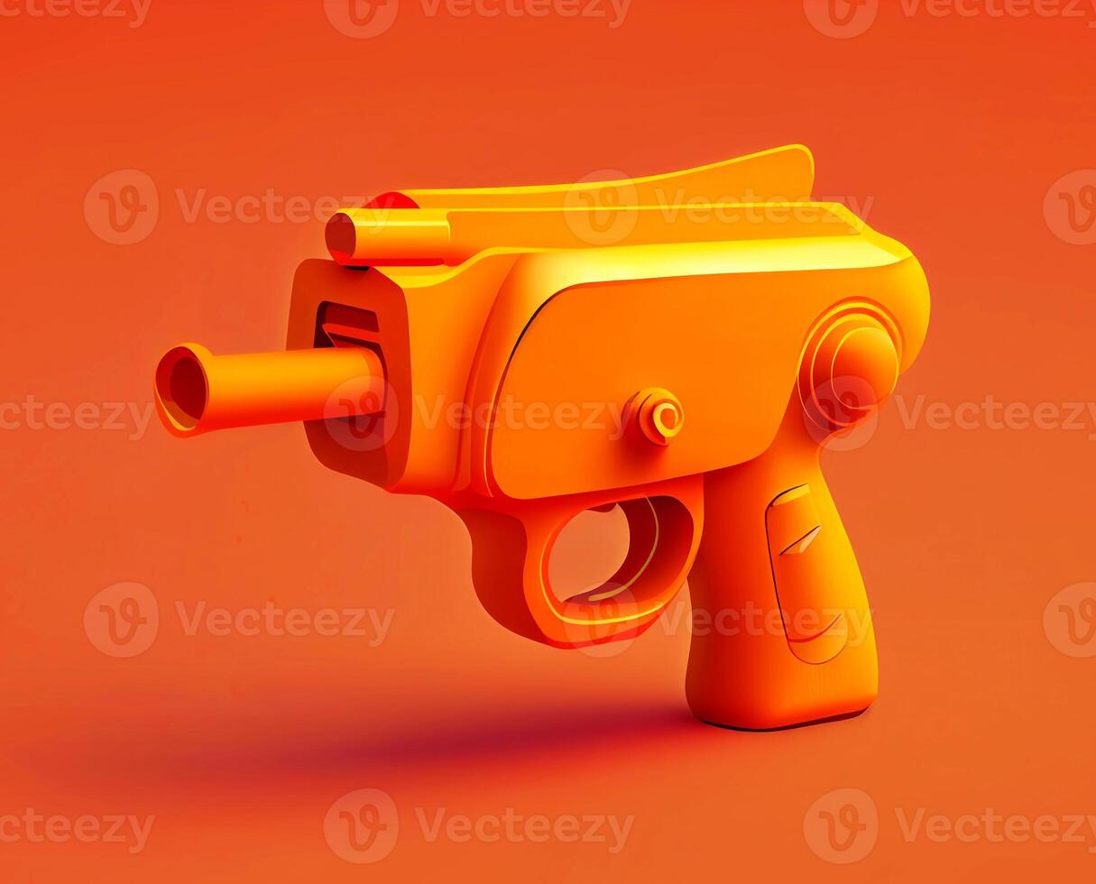 orange vatten pistol på en röd bakgrund. ai genererad foto