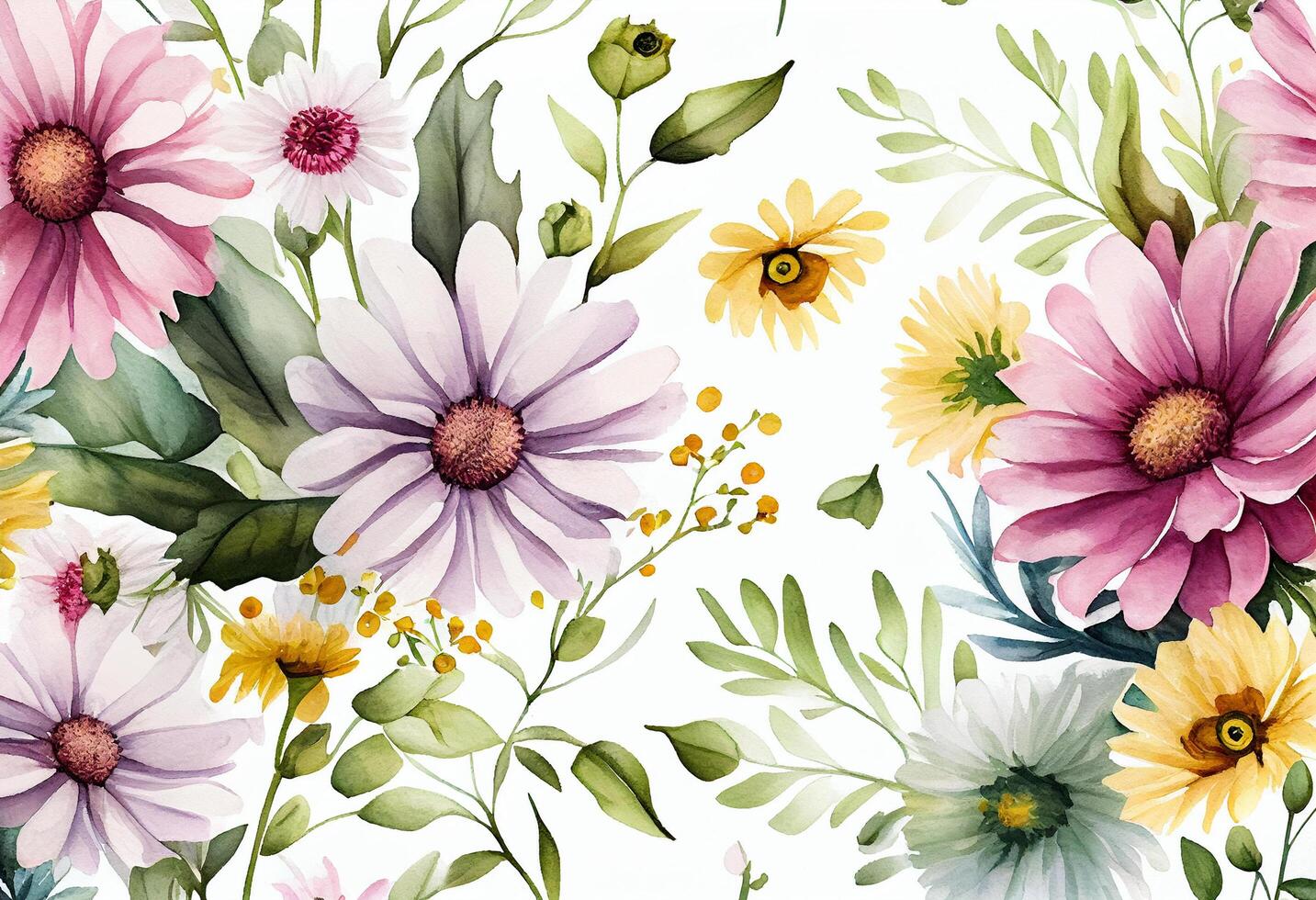 sömlös mönster med vattenfärg blommor. ritad för hand illustration. generativ ai foto