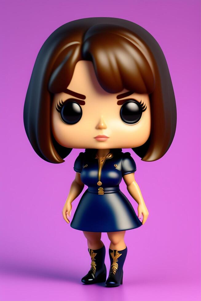 söt samlar kvinna funko pop- vinyl figur i modern och eleganta Kläder foto