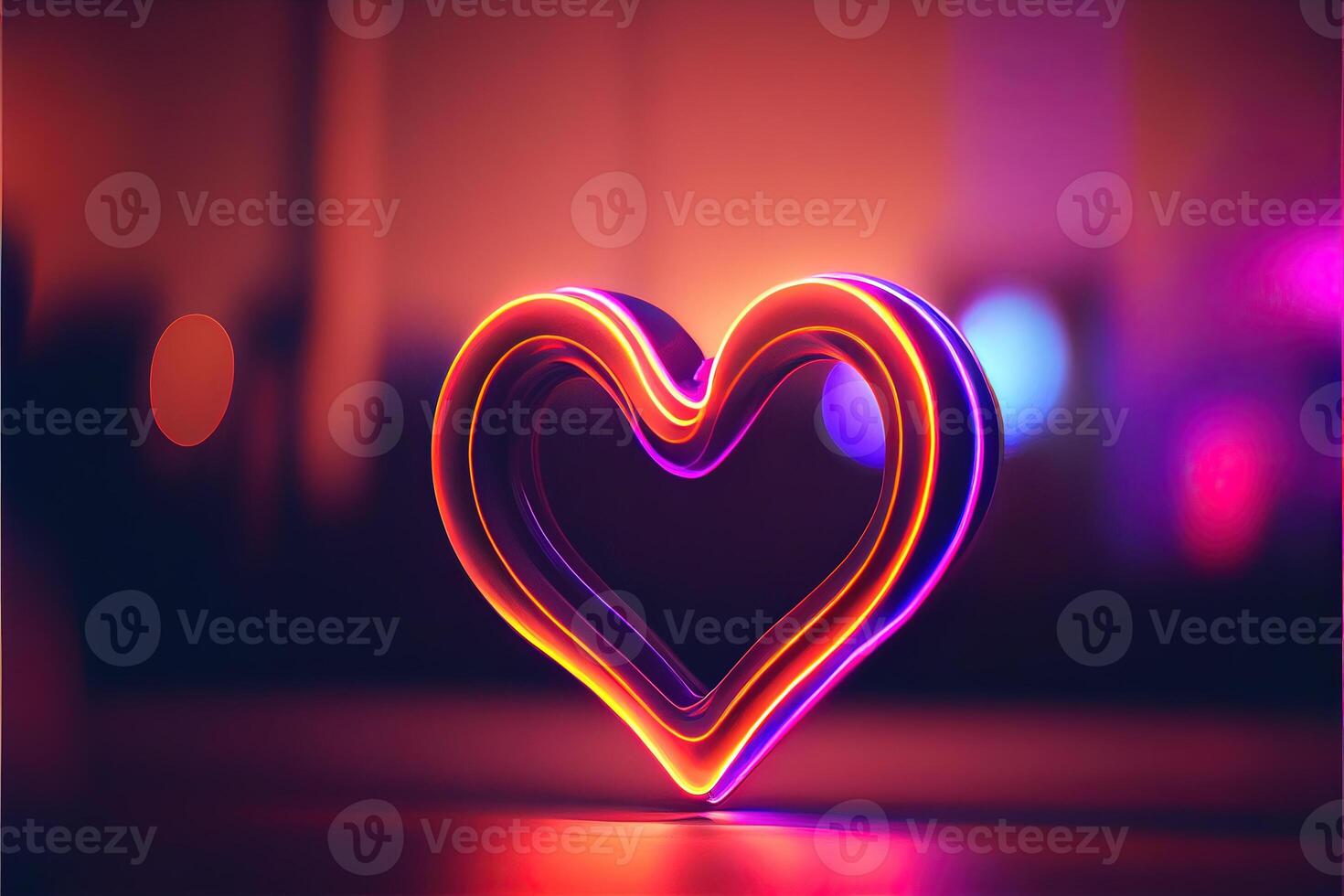 generativ ai illustration av kärlek hjärta neon ljus, dekor, ljus ljus, romantisk. kärlek och valentine dag begrepp. neuralt nätverk genererad konst. digitalt genererad bild. foto