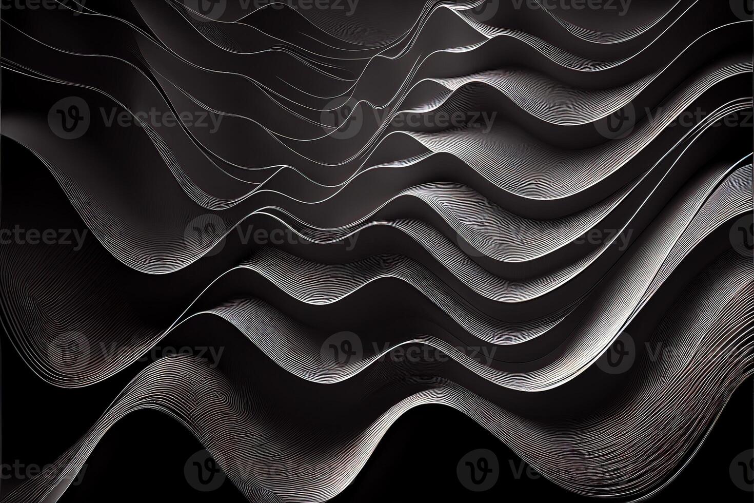 generativ ai illustration av svart vågig abstrakt lager som panorama bakgrund, få och metall foto